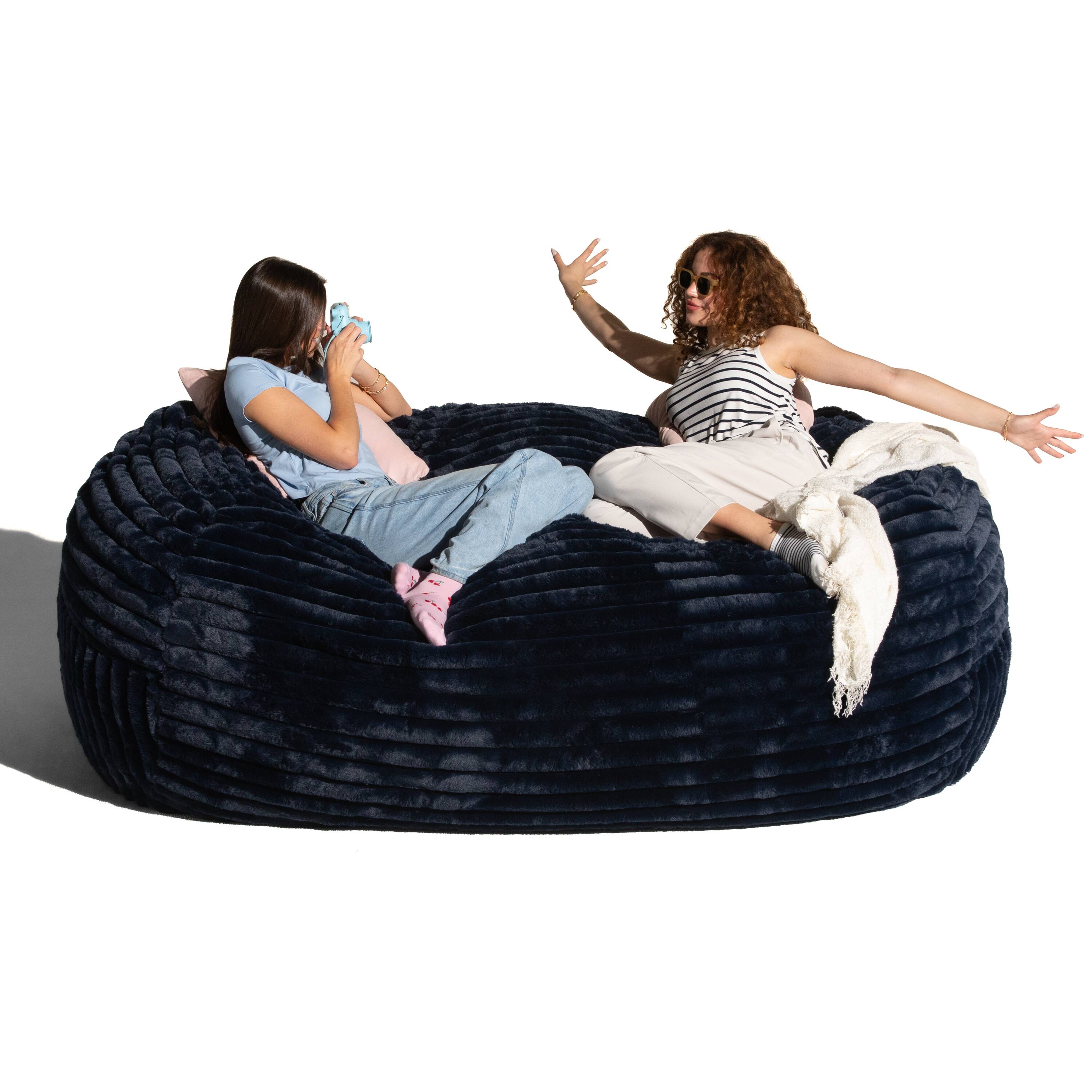 Back. Jaxx - Jaxx Grand Lounger 7 Foot Bean Bag Sofa - Midnight Blue Mondo Fur - Faux Fur Midnight Blue.