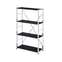 Spaco - Contemporary 4-Tier Bookshelf, Chrome Metal Frame with X-Design, Easy Assembly for Living Room Office - Black+Chrome