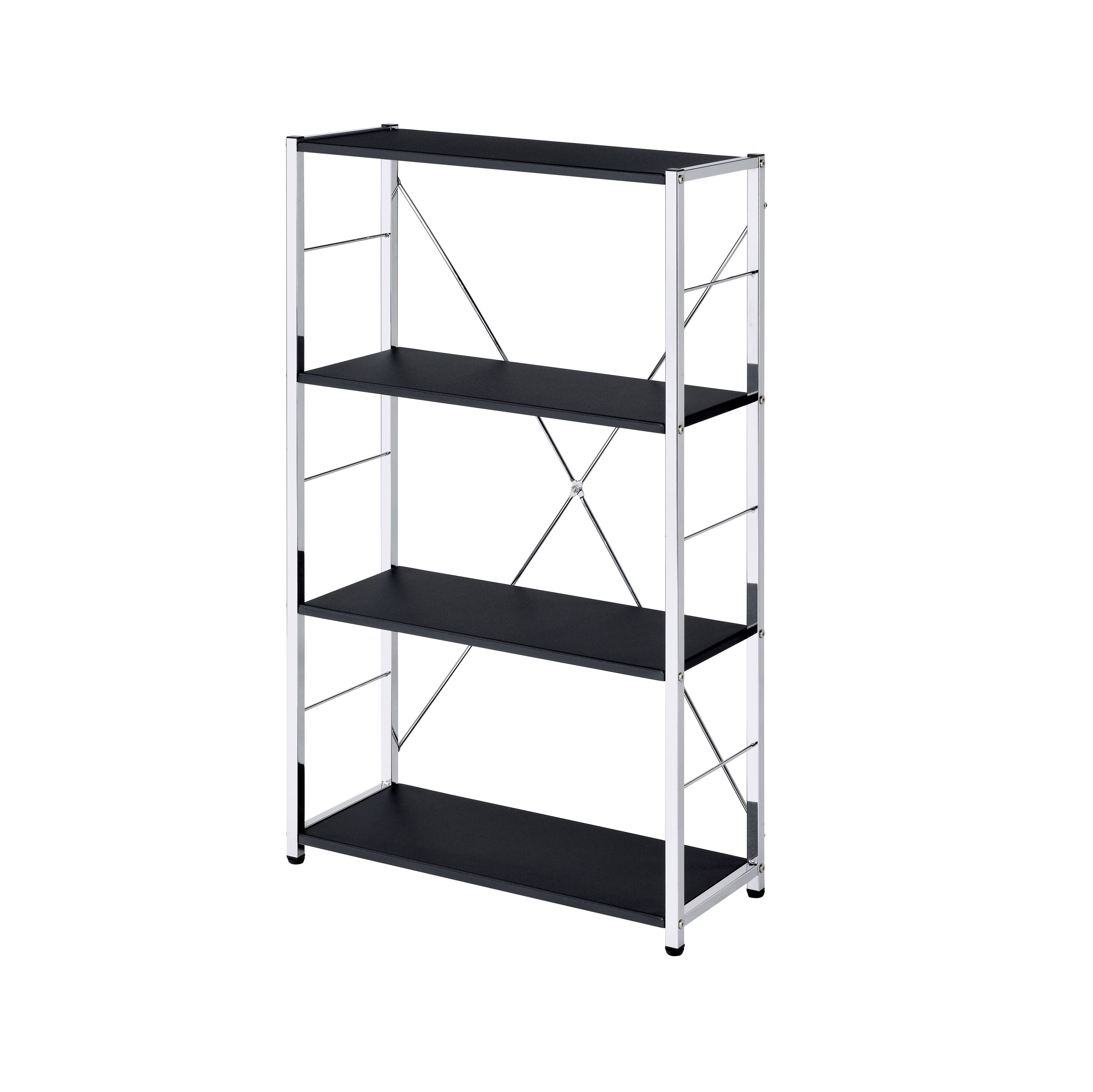 Front. Spaco - Spaco Contemporary 4-Tier Bookshelf, Chrome Metal Frame with X-Design, Easy Assembly for Living Room Office - Black+Chrome.