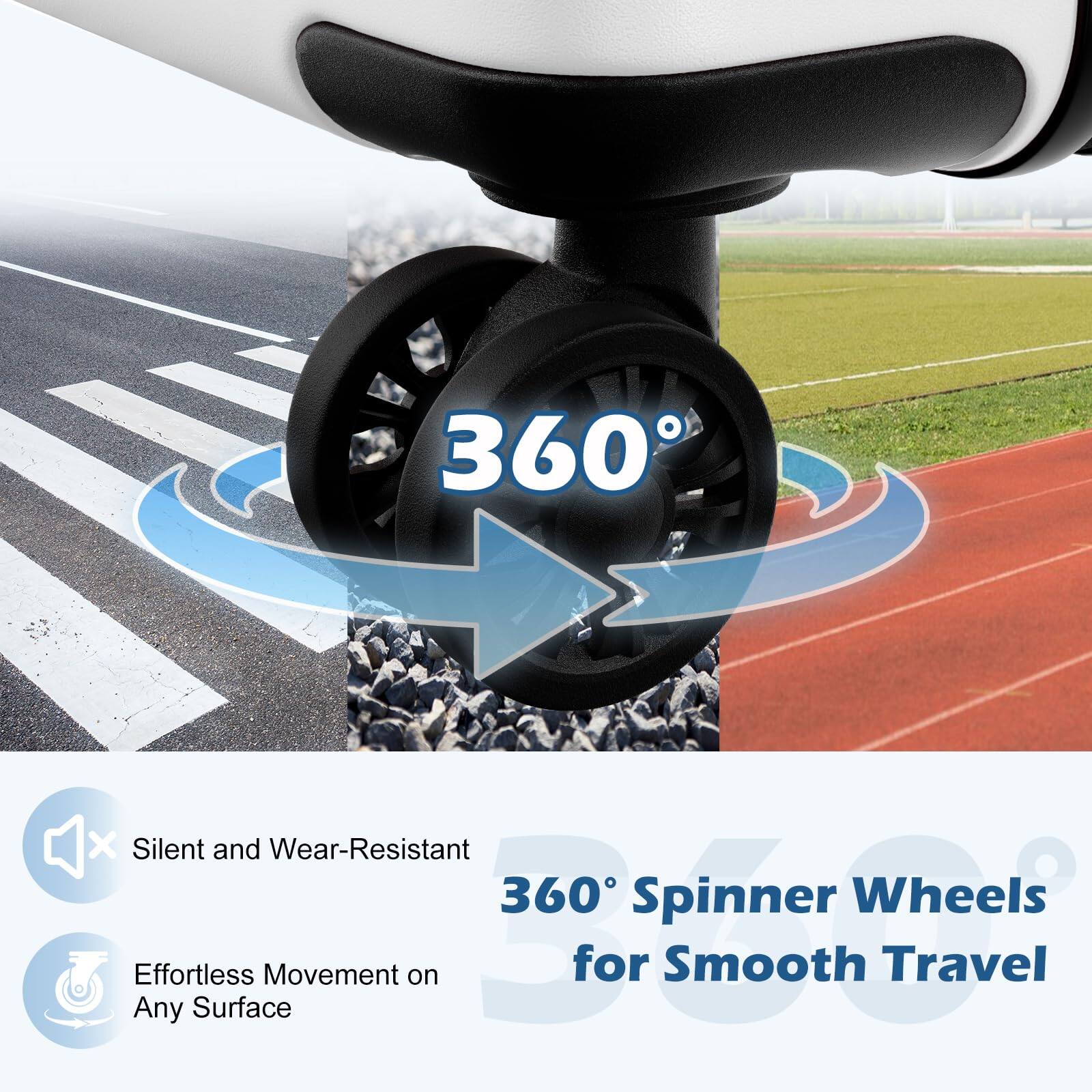 360° Spinner Wheels for Smooth Travel

- Silent and Wear-Resistant
- Effortless Movement on Any Surface