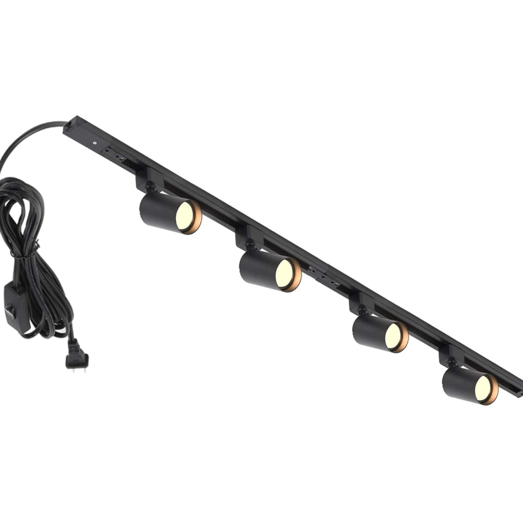 Dazzed Corner - 4-Light Plug in Track Lighting with Power Cord, No Bulbs - Black