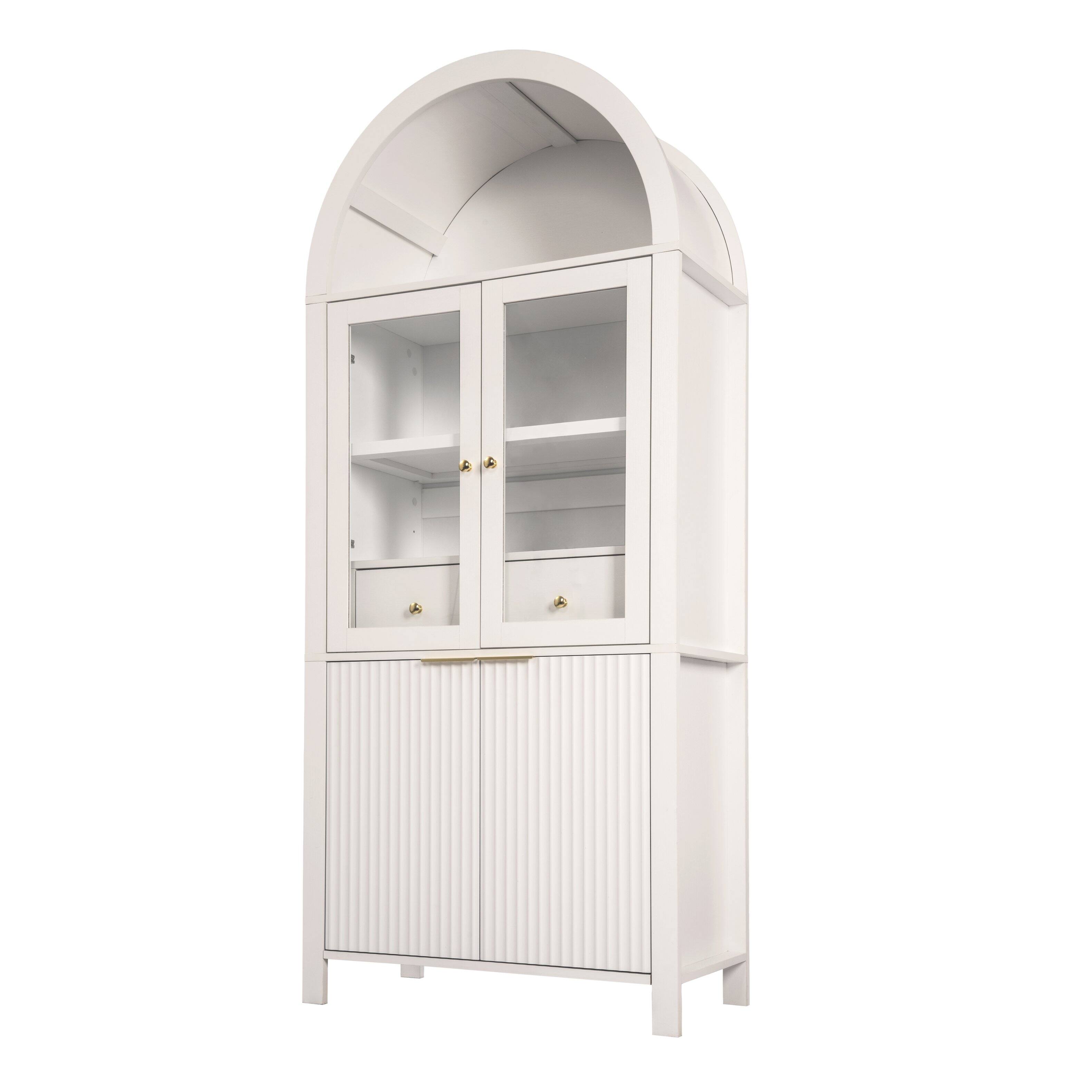 Alt View 10. Loheer - Loheer Arched Pantry Cabinet, White Tall Pantry Cabinet with Glass Doors, Drawer, Adjustable Shelves, 71 in - White.