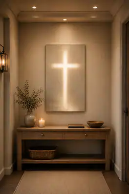 FC Design - Large Glowing Cross Christian Canvas Print 24x36"-Ready-to-Hang Peaceful Prayer Art Painting Home Wall Décor - MultiColor