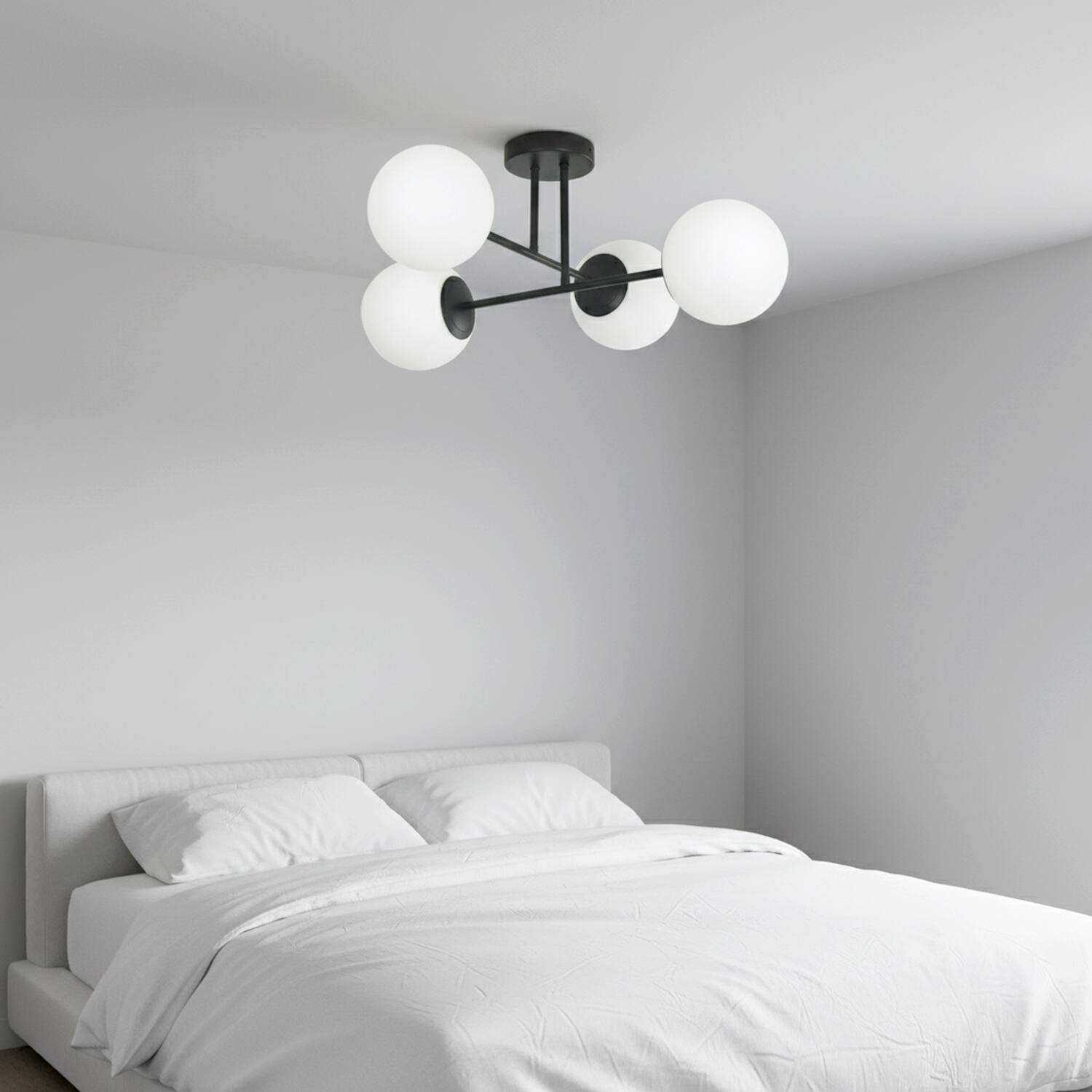 Alt View 1. Umeiluce - Modern 4-Light 22.4 Inches Semi-Flush Mount Glass Globes E12 Metal - Matte Black.