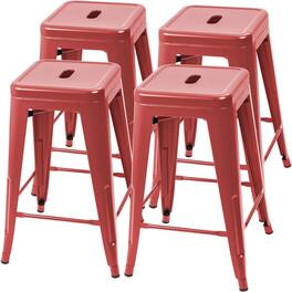 Hivvago - Set of 4 - 24-in. Indoor/Outdoor Backless Stacking Metal Barstools - Red