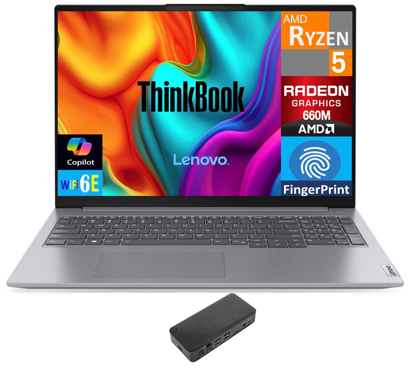 Lenovo - ThinkBook 16 Laptop 16.0 WUXGA (AMD Ryzen 5 7533HS, 32GB DDR5, 2TB PCIe SSD, AMD Radeon, Win 11 Pro) - Arctic Grey