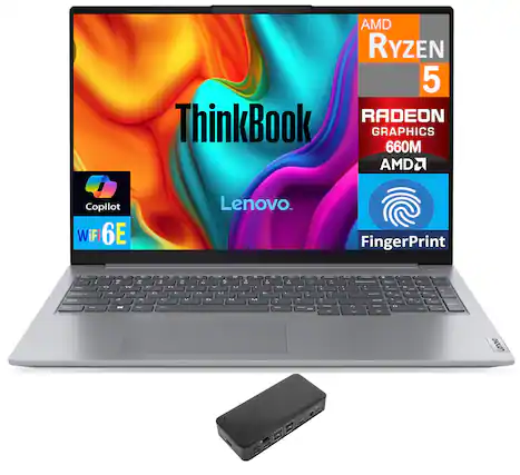 Sure, here is the corrected and grouped text from the image:
- ThinkBook
- Lenovo
- Copilot
- WiFi 6E
- AMD Ryzen 5
- RADEON GRAPHICS 660M
- FingerPrint
