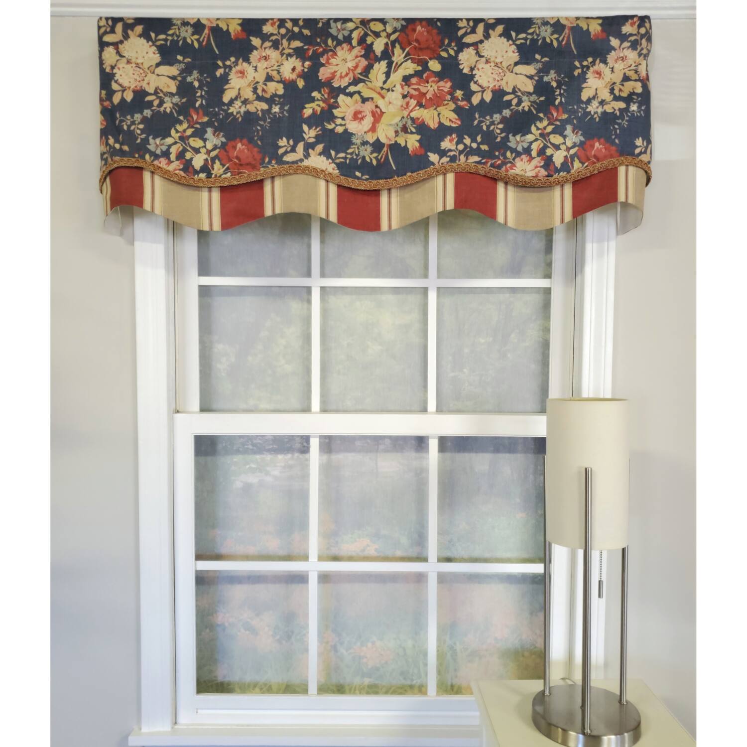 Angle. RLF Home - RLF Home 3" Rod Pocket High Quality Fabric Newbury Glory Valance for Windows 50" x 16" Marine - Marine.