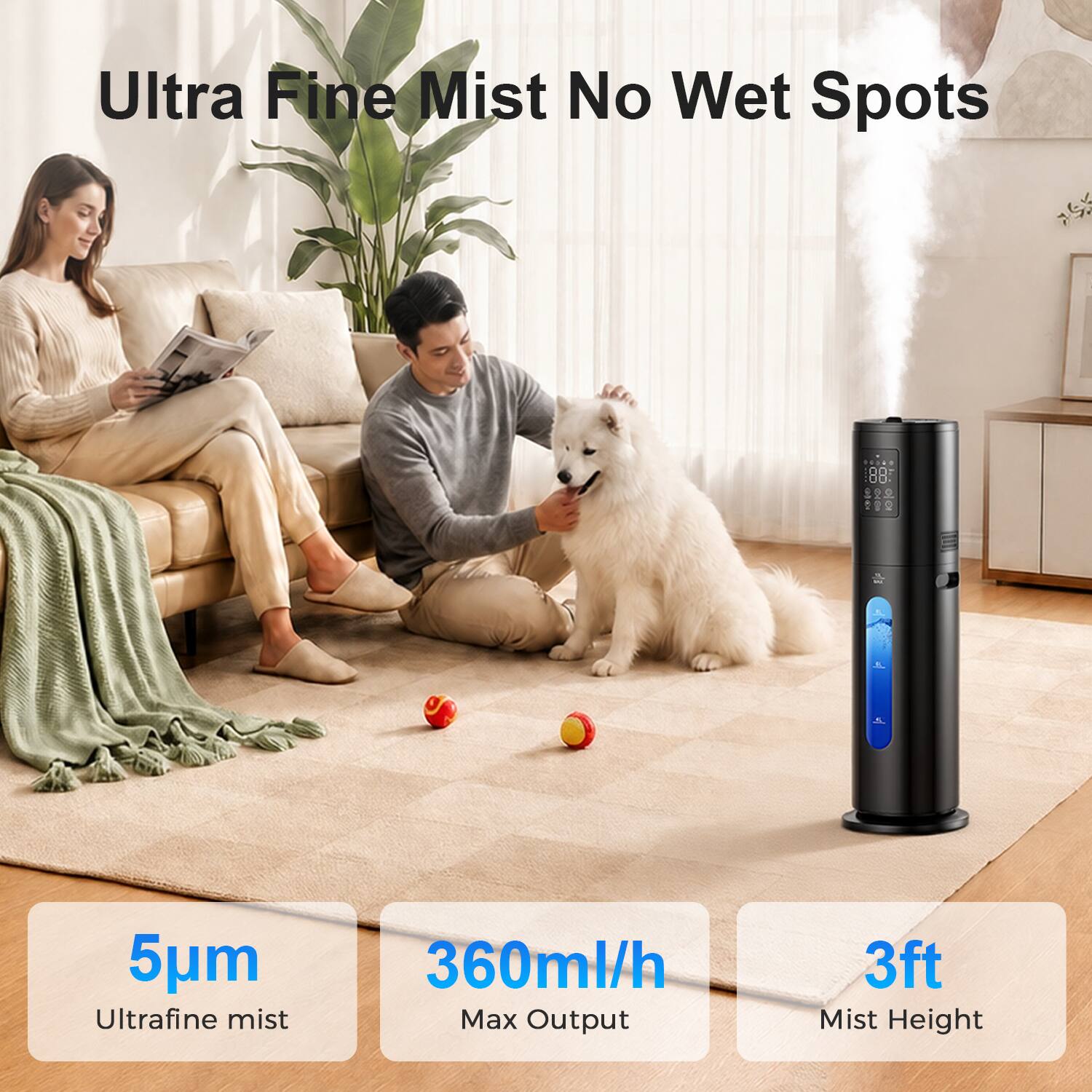 Ultra Fine Mist No Wet Spots

5pm Ultrafine mist
360ml/h Max Output
3ft Mist Height