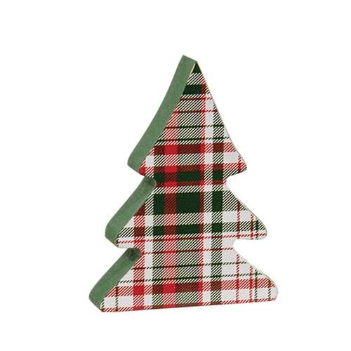 Left. BreeBe - 3/Set Wooden Holly Jolly Plaid Christmas Trees - Multicolor.