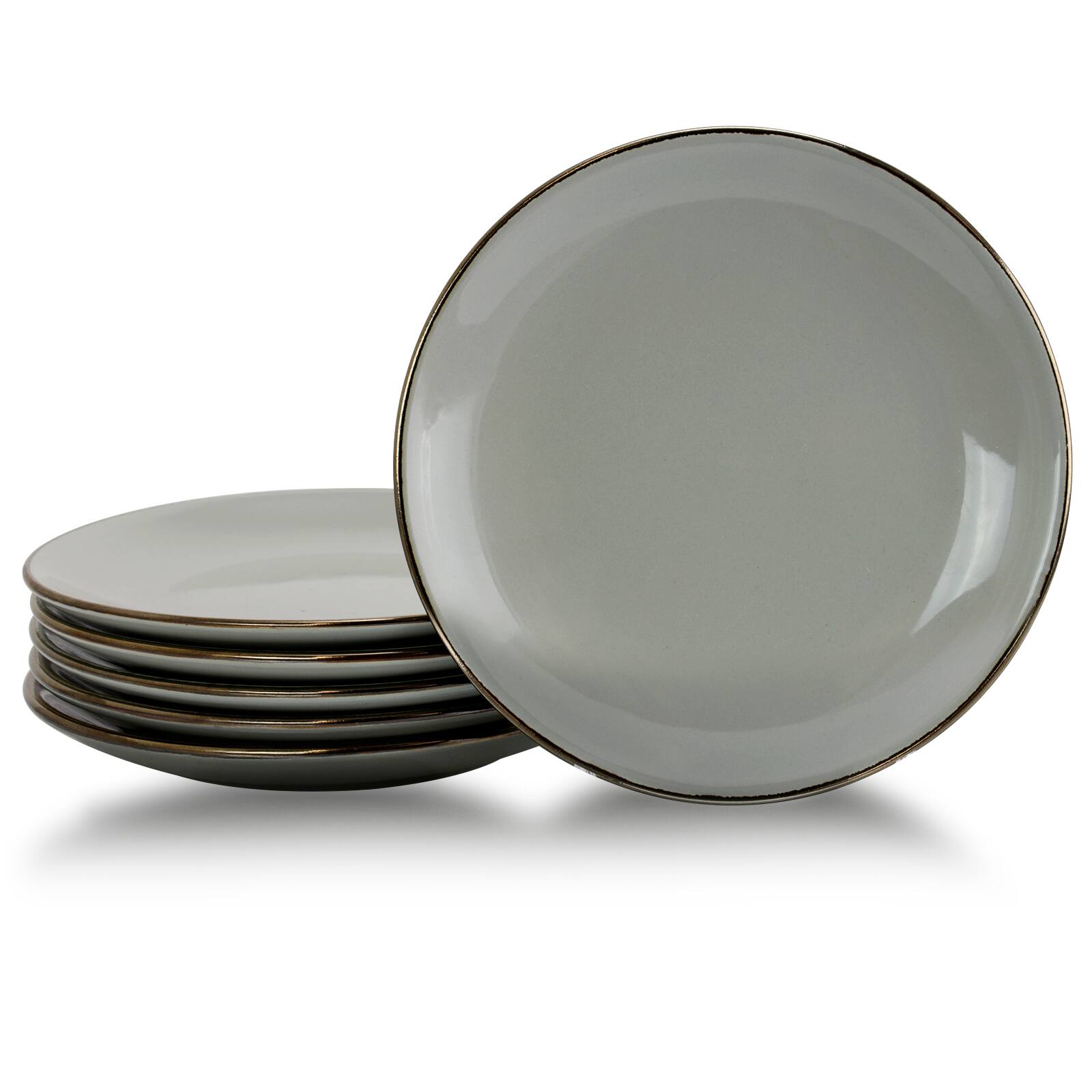 Front. Elama - Elama Tahitian Sand 6 Piece Salad Plate Set, Light Grey - Grey.