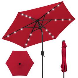 Best Choice Products - 7.5ft Outdoor Solar Patio Umbrella for Deck, Pool w/ Tilt, Crank, LED Lights - Red