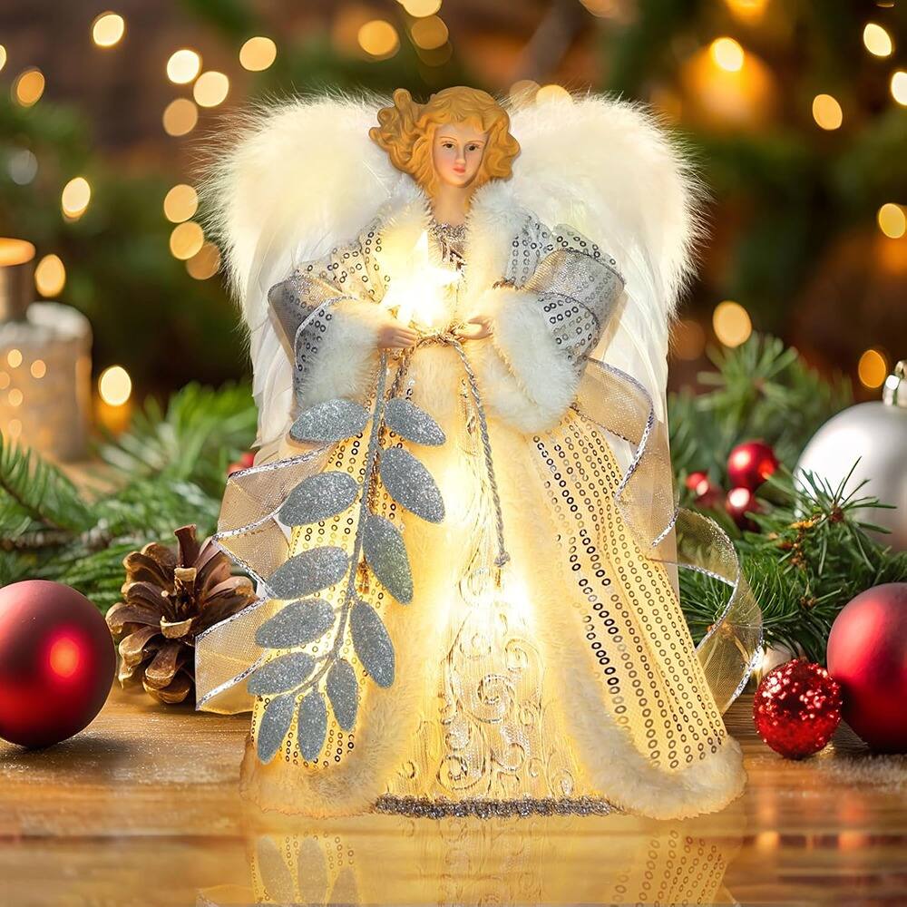 Alt View 3. Schertz - 12.5" Lighted Christmas Tree Topper Angel with Timer – Silver - Silver.