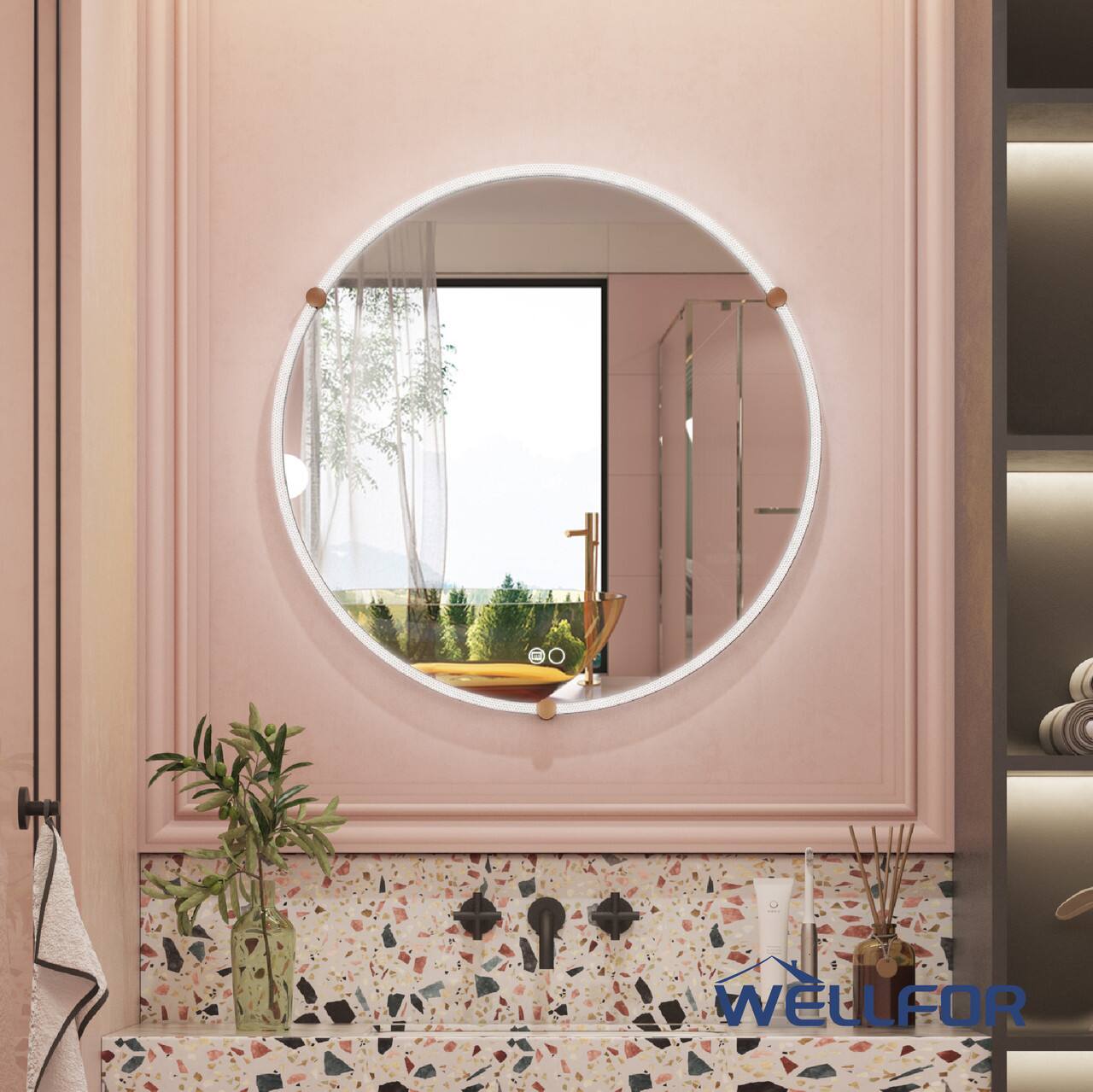 "WELLFOR - 32"" Round LED Bathroom Mirror with Anti-Fog & Memory Function, Wall Mounted Bathroom Vanity Mirror - Chrome" price history on PriceWatchPro