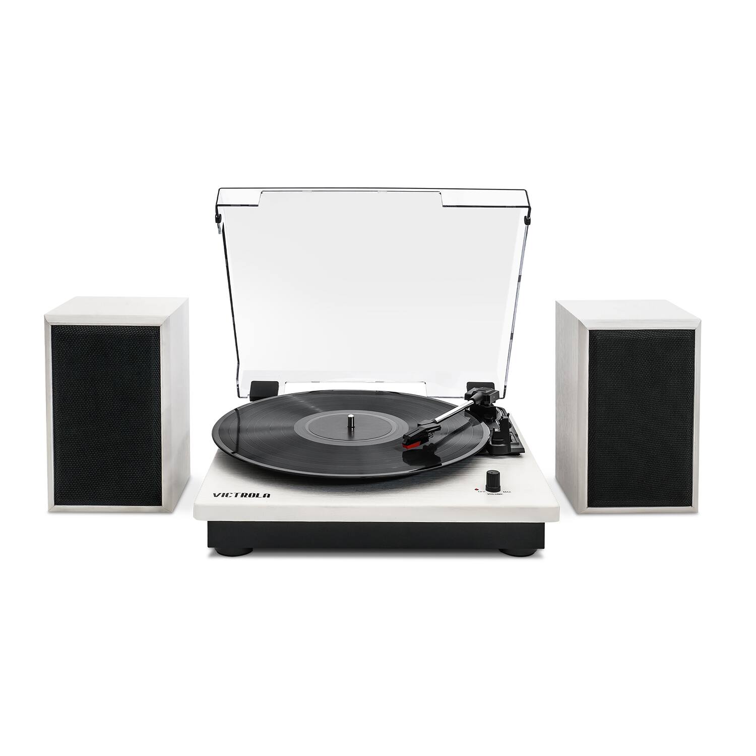 Alt View 1. Victrola - Victrola Montauk Bluetooth Record Player with 3 speed Turntable and Bookshelf Speakers - White.