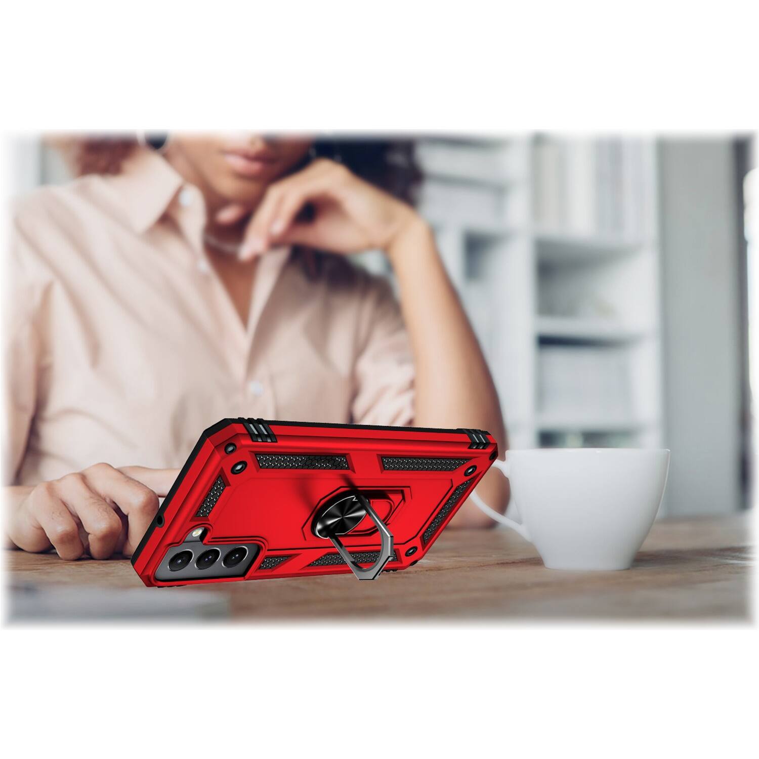 Alt View 16. SaharaCase - Military Kickstand Series Case for Samsung Galaxy S22 - Red.