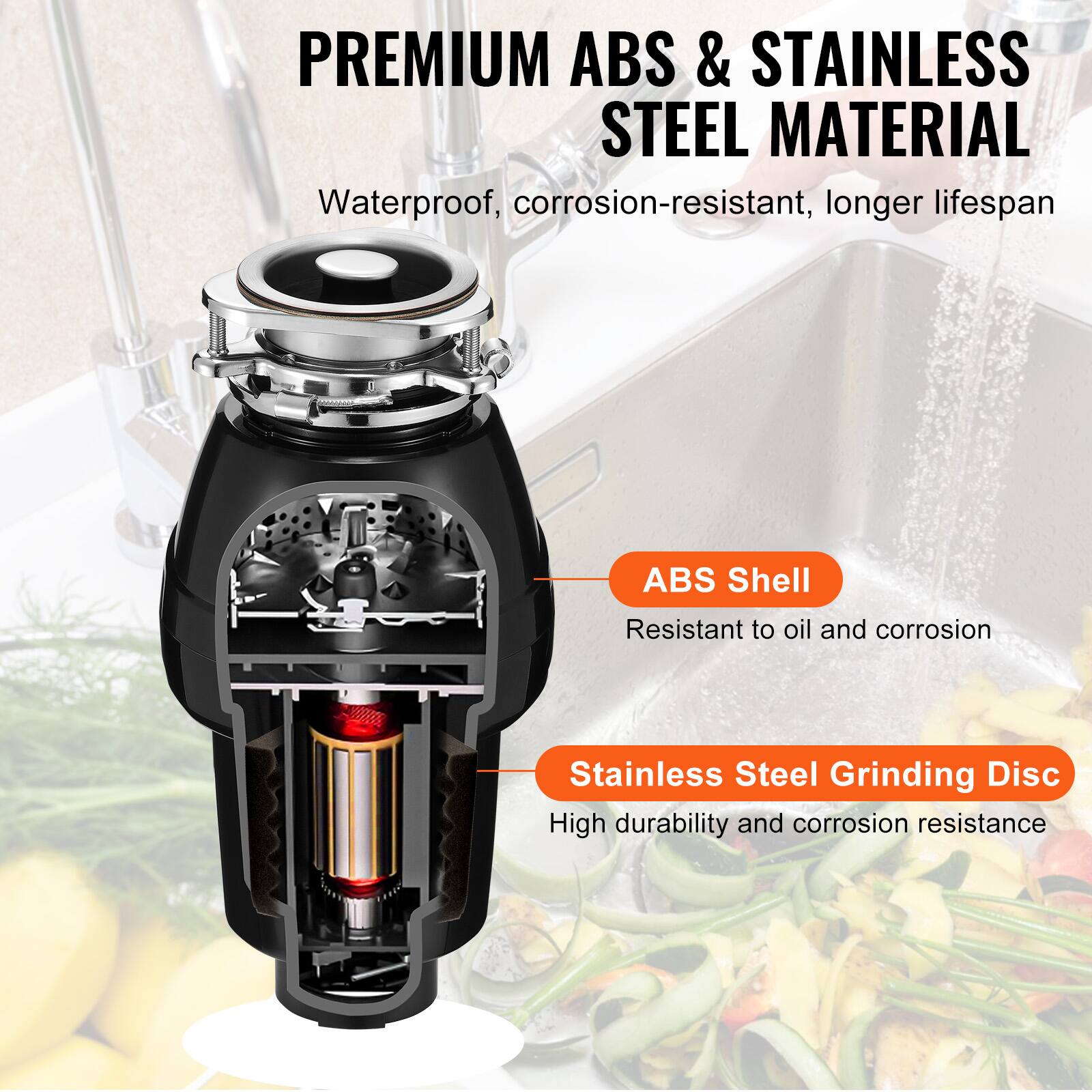 PREMIUM ABS & STAINLESS STEEL MATERIAL  
Waterproof, corrosion-resistant, longer lifespan  
ABS Shell  
Resistant to oil and corrosion  
Stainless Steel Grinding Disc  
High durability and corrosion resistance