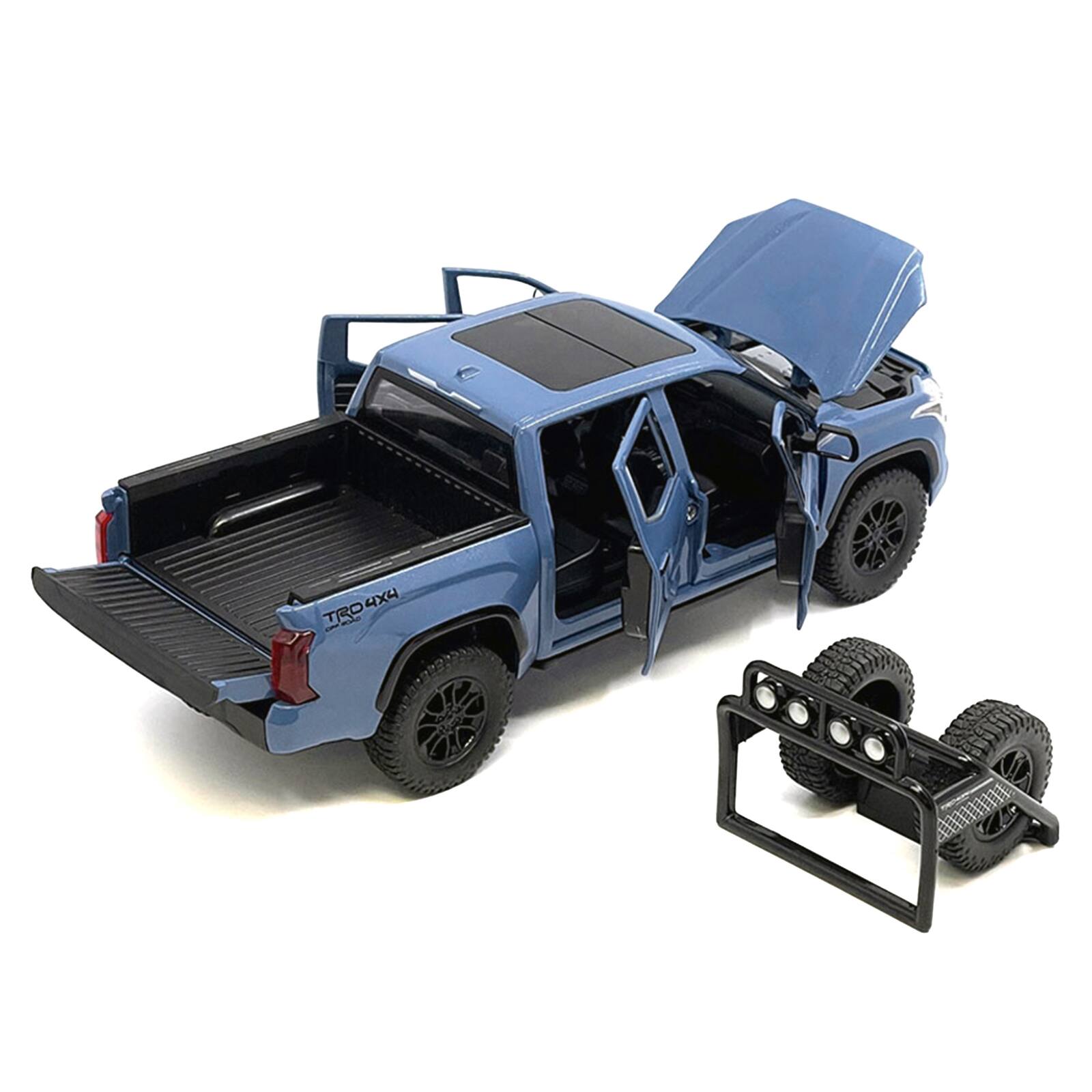 Alt View 2. Mijo Exclusives - 2023 Toyota Tundra TRD 4x4 Pickup Truck Cavalry Blue with Sunroof and Wheel Rack 1/24 Diecast Model Car.