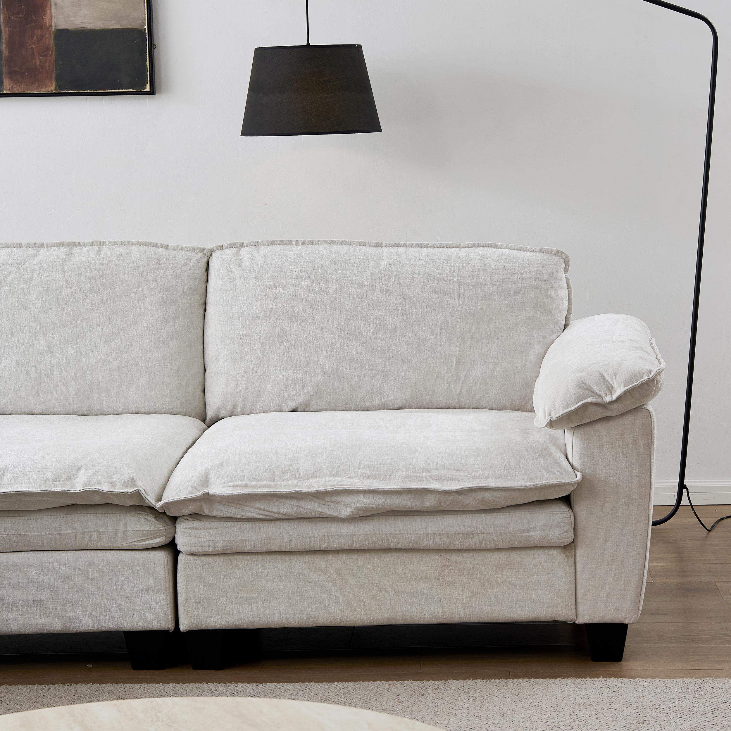 Angle. Roomtec - Living Room Furniture Big Loveseat Luxury Couch with Soft Chenille Upholstered Sofa Beige - Beige.