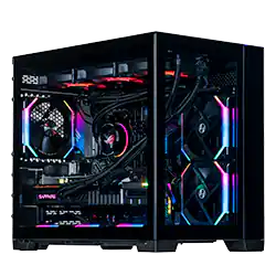Front. Velztorm - Gemmix Desktop PC (Ryzen 7 5700X, 64GB, 2TB SSD, Radeon RX 6900 XT, WiFi 4, Win 11 Pro) - Black.