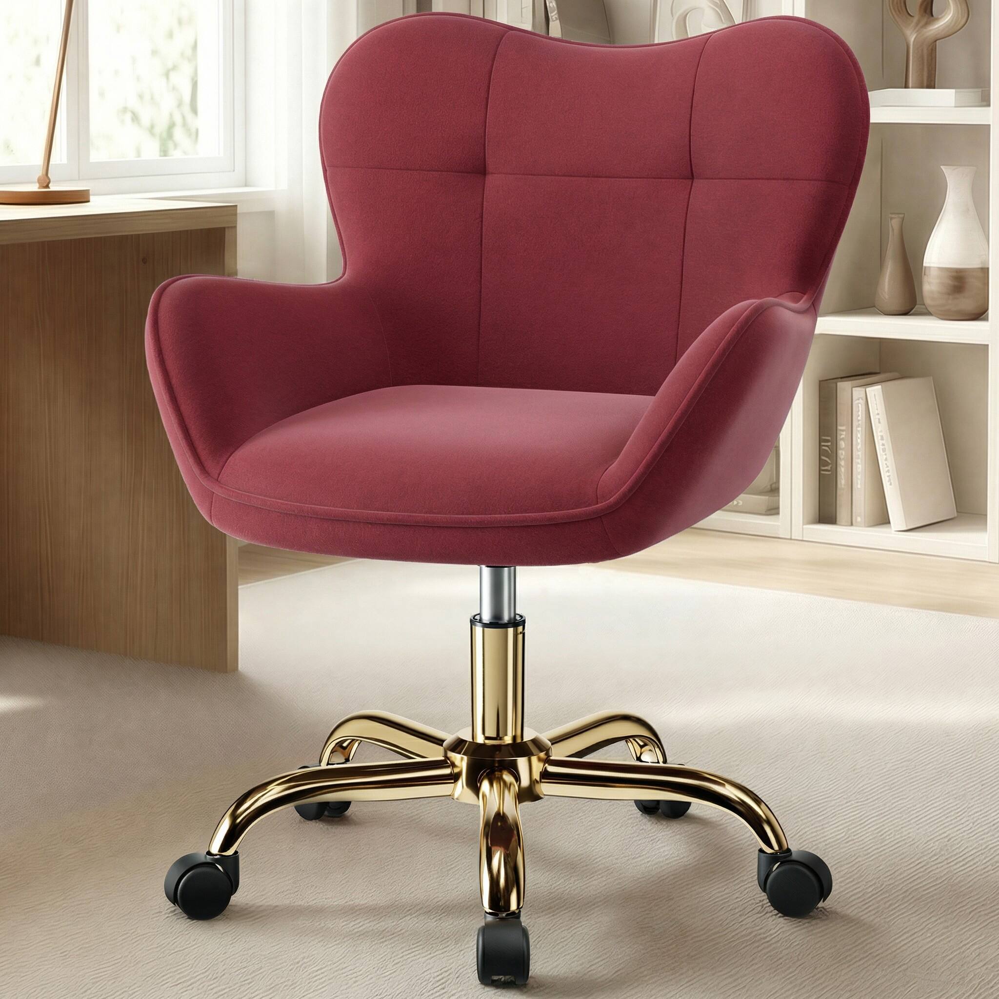 Alt View 3. KERDOM - Flower Vanity Chair with Back & Wheels, Swivel Dresser Chair Home Office Desk Chair for Girls, Fleece Cute Makeup Chair - Rose.