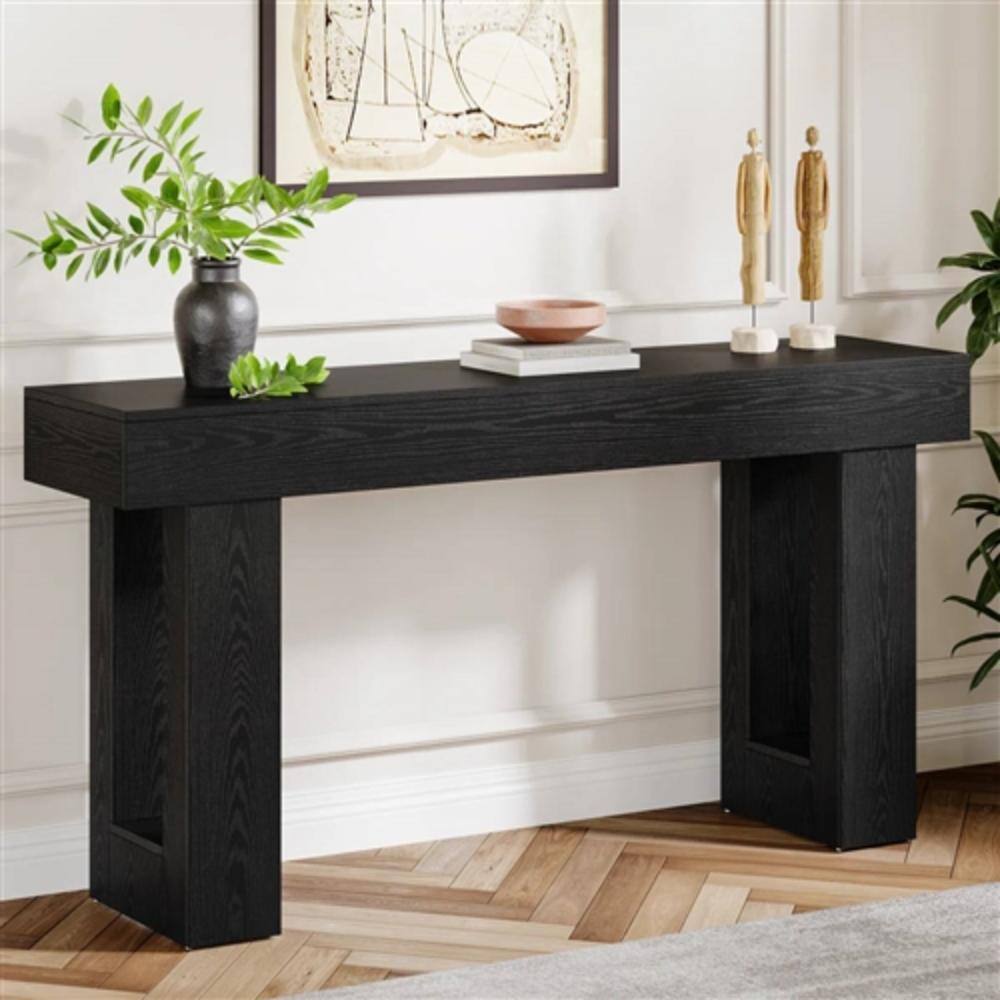 Back. Hivvago - Modern Farmhouse 63-inch Narrow Entryway Console Sofa Table in Black Wood Finish - Black.