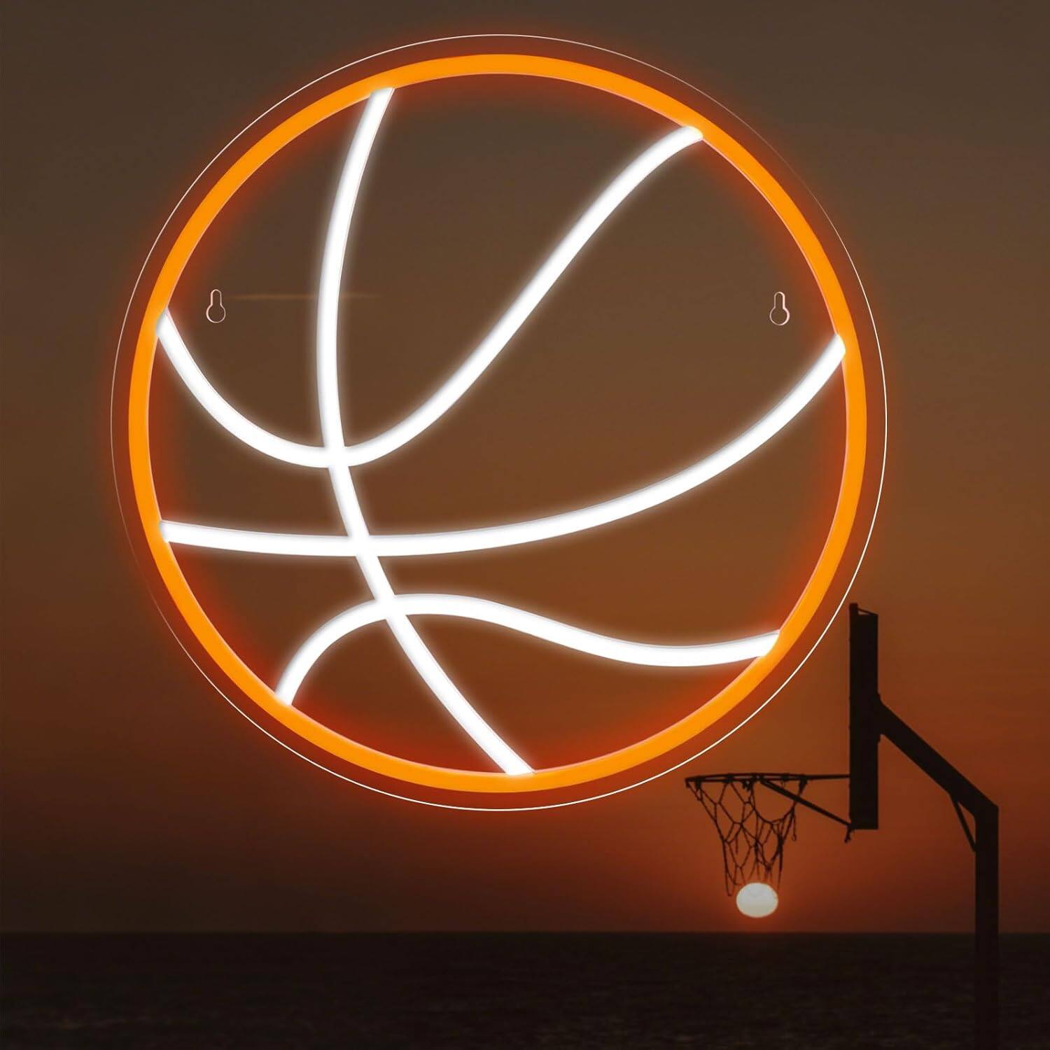 Auledio - Basketball Neon Sign Dimmable Basketball LED Neon Light Sport Lights up Sign Wall Decor Aesthetic for Room Bedroom - Orange,White