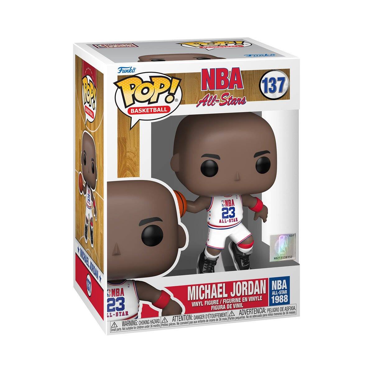 Funko NBA 137 2 POP! All-Stars Basketball BA 23 All-Star 0E SEEBEZETS LEOA JORDAN NBA NBA MICHAEL EN VINYLE 1988 ALL-STAR FIGURE / FIGURINE 23 VINYL DE VINIL FIGURA PELIGRO DE ASFIOA LL-STAR TOUFFEMENT A ADVERTENCIA: pan se menore a meses ATTENTION: DANGER I pequetas t . aou 9 3 net Partes HAZARO uonterits de - WARNING: CHOKING canvient O a Petles pies M pee ud 3 nonths No sute b Smal