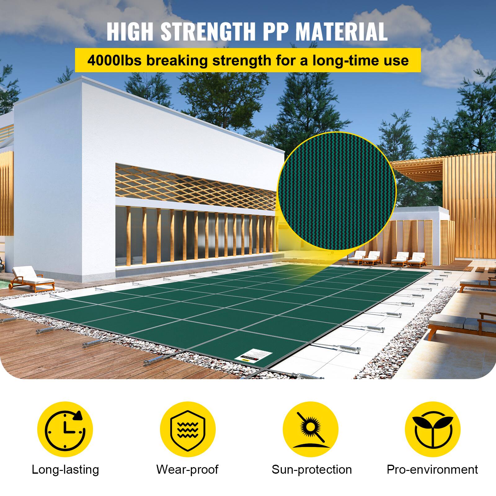 HIGH STRENGTH PP MATERIAL 4000lbs breaking strength for a long-time use

Long-lasting
Wear-proof
Sun-protection
Pro-environment