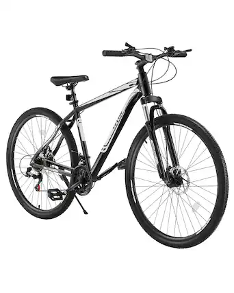 Front. VEVOR - Mountain Bike,29 inch MTB Bicycle with Front Suspension, 21 Speeds SHIMANO Twist Shifting, Comfort Saddle - Black, white.