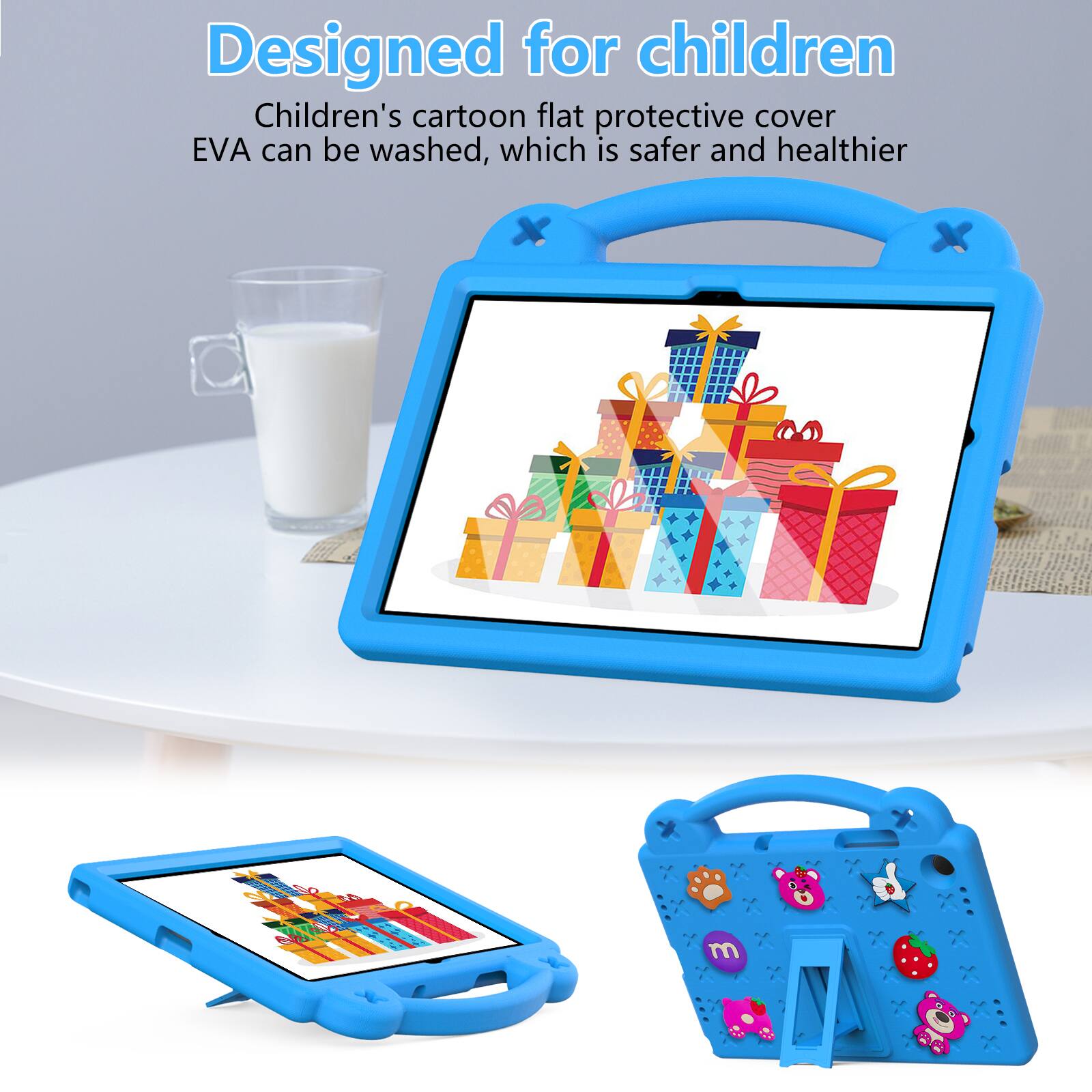 Designed for children  
Children's cartoon flat protective cover EVA can be washed, which is safer and healthier
