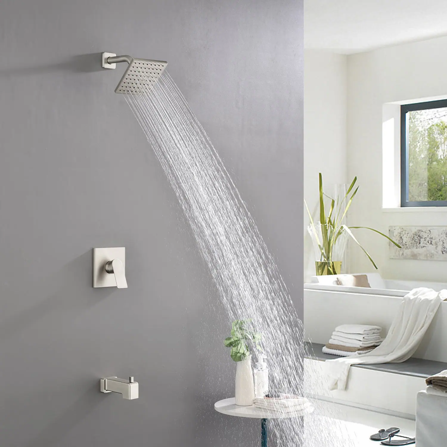 Alt View 4. Boyel Living - Brushed Nickel Shower Set with 6 Inch Square Shower Head and Pressure Balance Valve - Brushed Nickel.