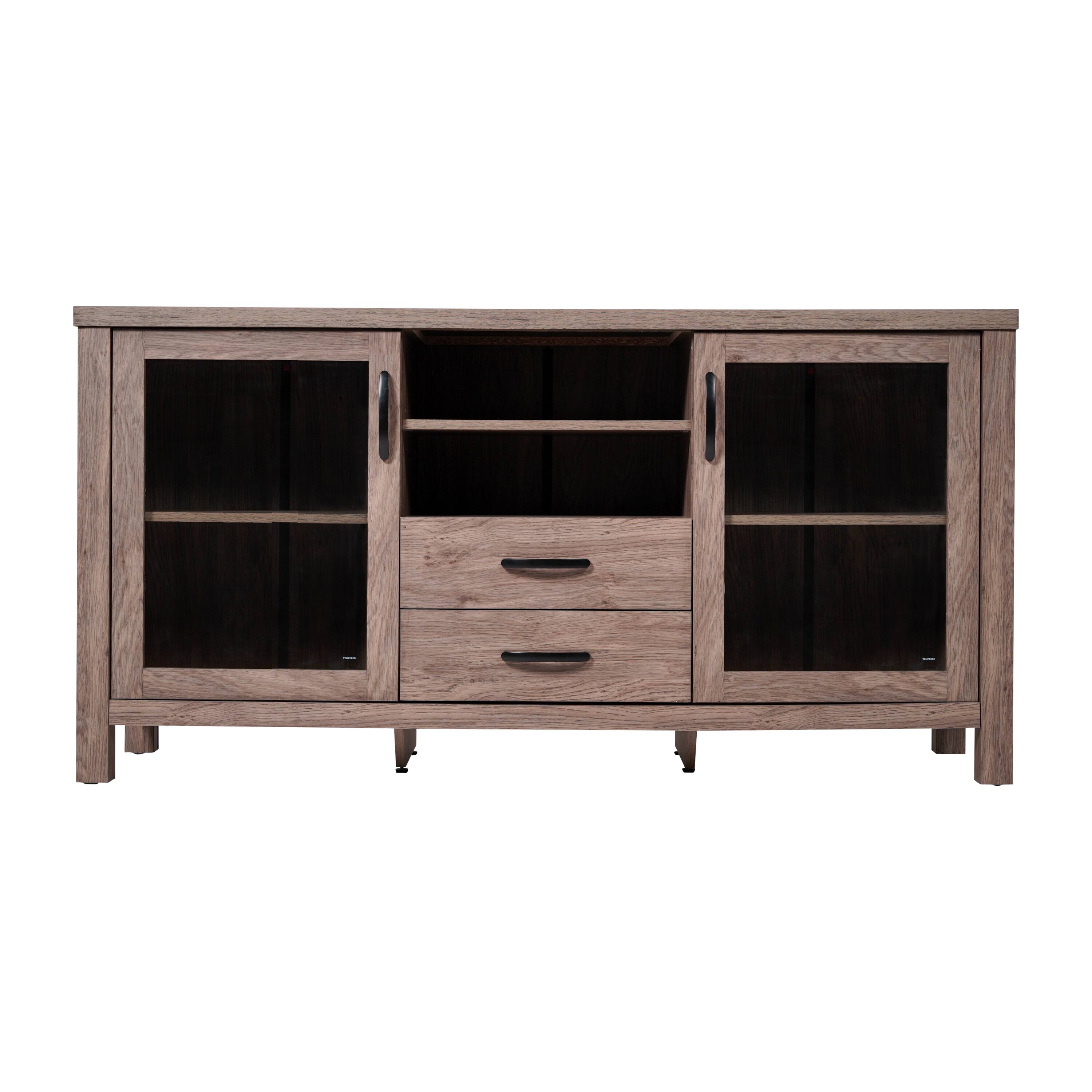 Alt View 7. Emma + Oliver - Engineered Wood Buffet Cabinet w/ Storage, 2 Drawers, 2 Glass Doors - Brown.