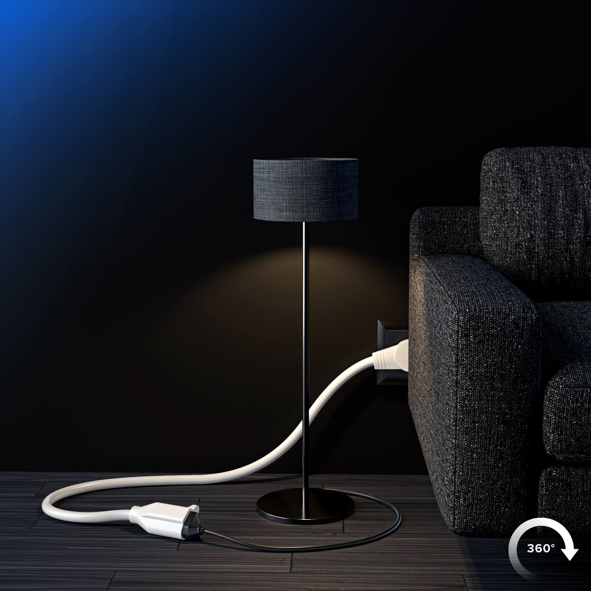 Alt View 8. Maximm - 50 Foot 360° Rotating Flat Plug Extension Cord/Wire, 3 Prong Grounded Wire 16 Awg Power Cord - UL Certified - White.