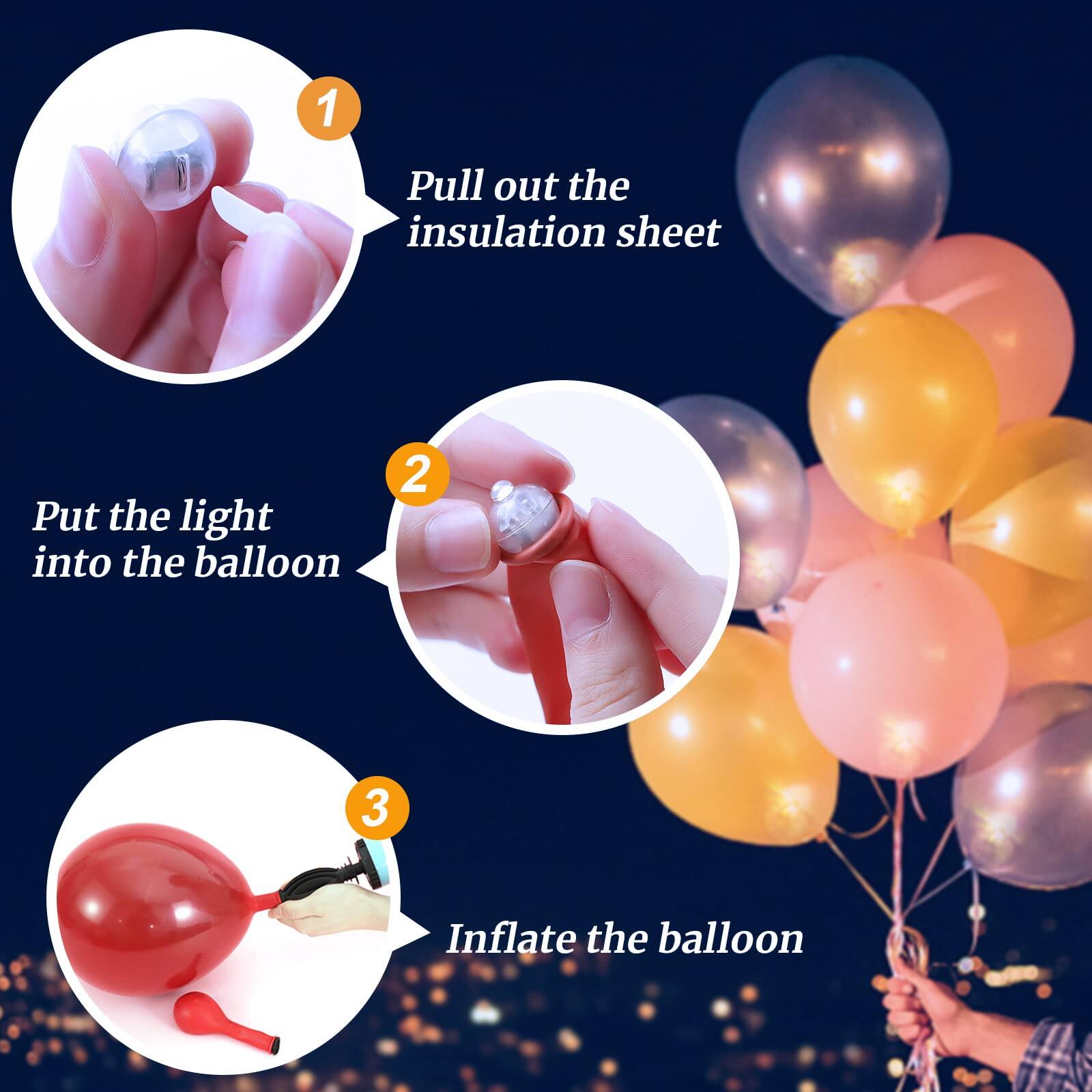1. Pull out the insulation sheet  
2. Put the light into the balloon  
3. Inflate the balloon