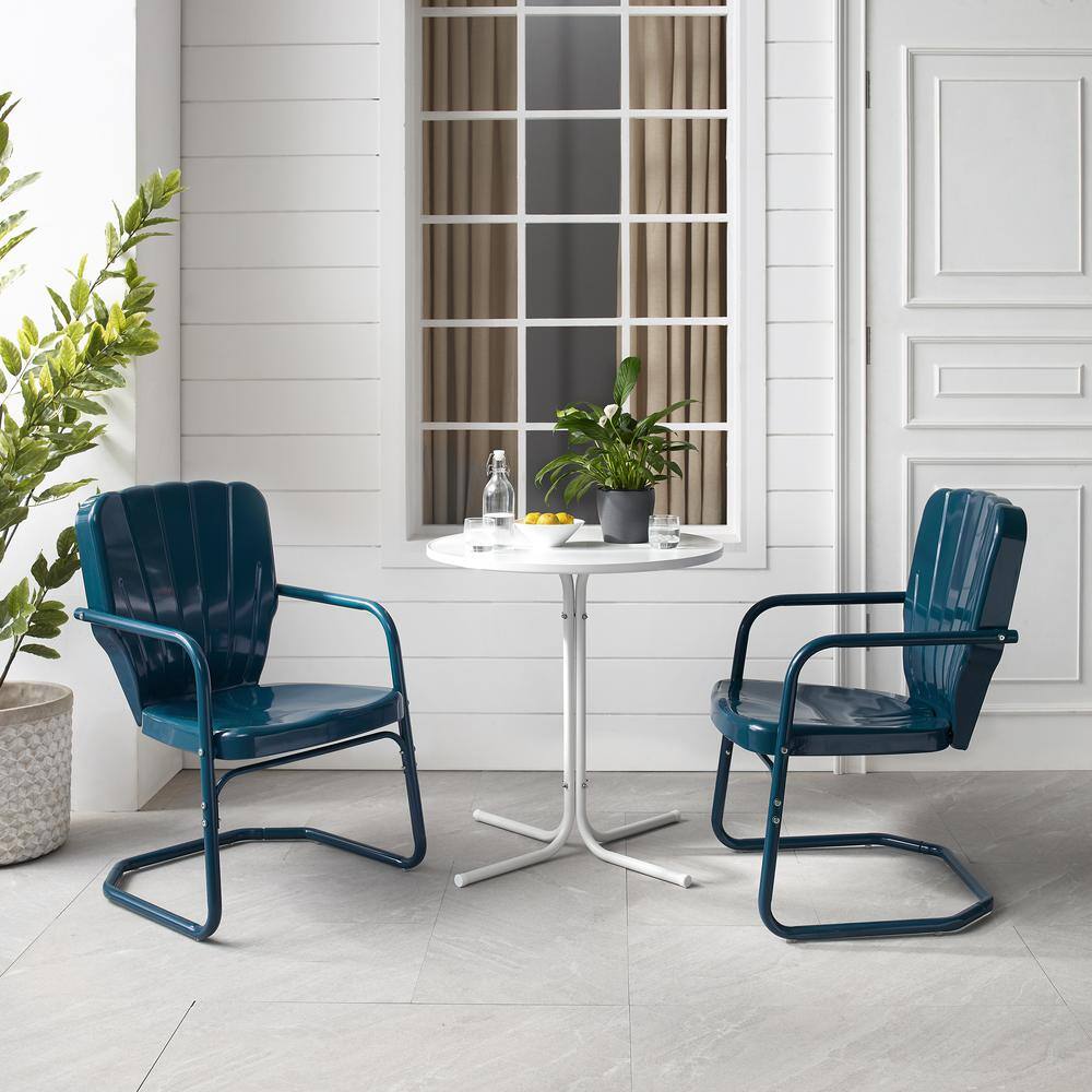 Alt View 9. Crosley Furniture - Ridgeland 3Pc Retro Outdoor Bistro Set - Bistro Table & 2 Chairs - Navy Gloss.