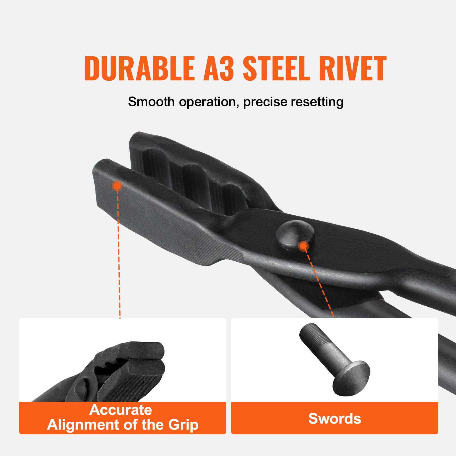 DURABLE A3 STEEL RIVET  
Smooth operation, precise resetting  

Accurate Alignment of the Grip  
Swords