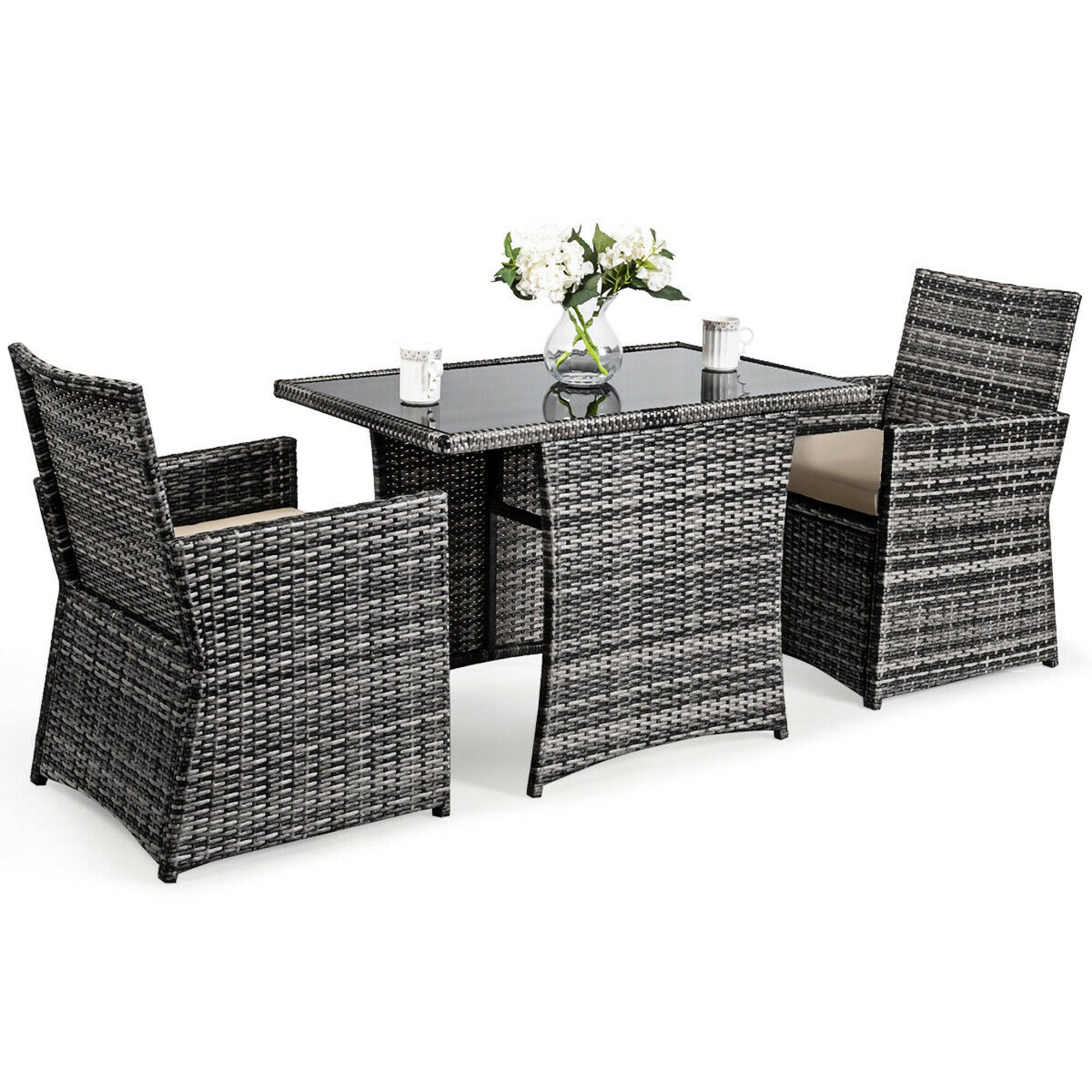 Alt View 5. Gymax - Gymax 3PCS Cushioned Wicker Rattan Patio Furniture Set Garden Yard Outdoor - as pic.