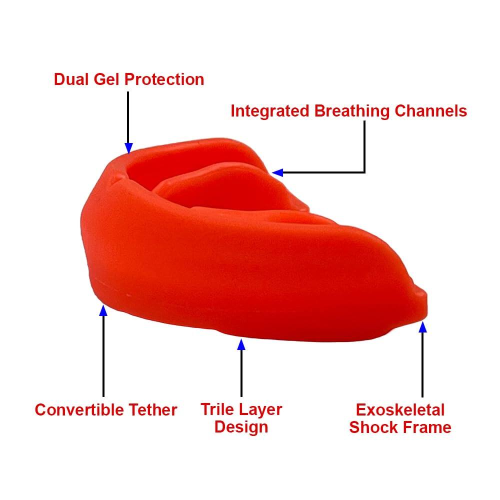 Dual Gel Protection  
Integrated Breathing Channels  
Convertible Tether  
Trile Layer Design  
Exoskeletal Shock Frame