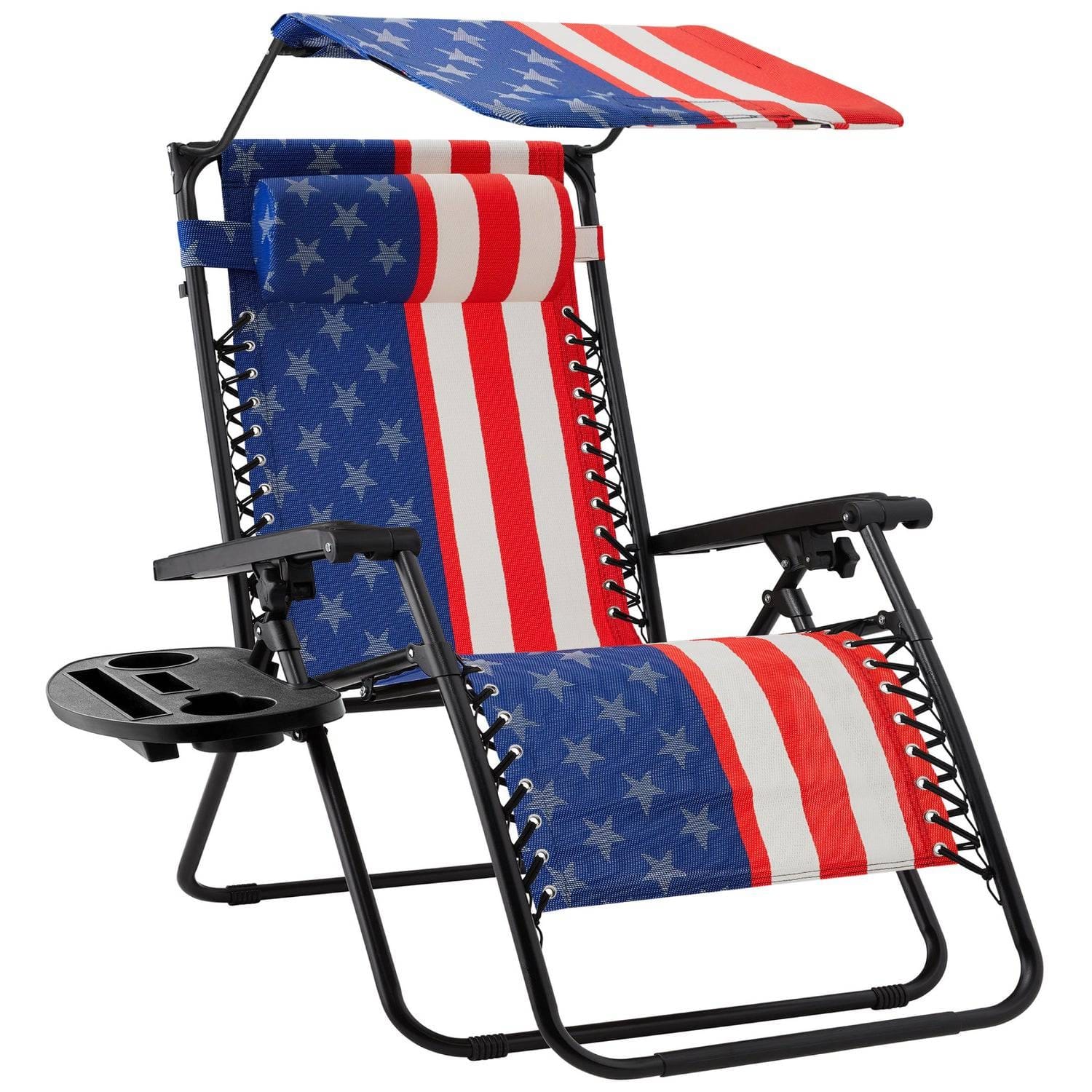 Hivvago - USA American Flag Zero Gravity Reclining Patio Lounge Chair with Canopy - Multicolor