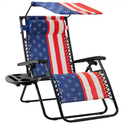 Front. Hivvago - USA American Flag Zero Gravity Reclining Patio Lounge Chair with Canopy - Multicolor.