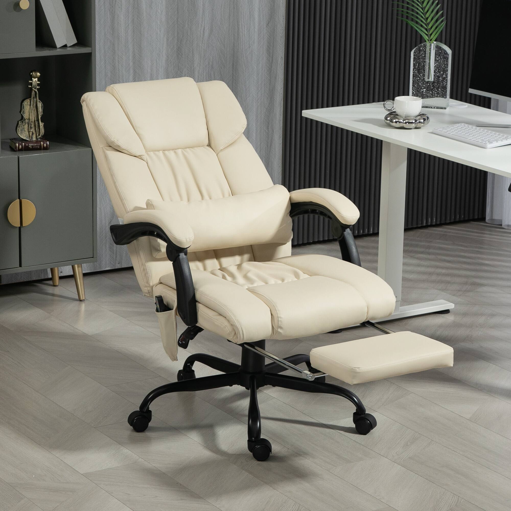 Alt View 1. Vinsetto - High Back Massage Office Chair with 6 Vibration Points, PU Leather Reclining Computer Chair - Beige.