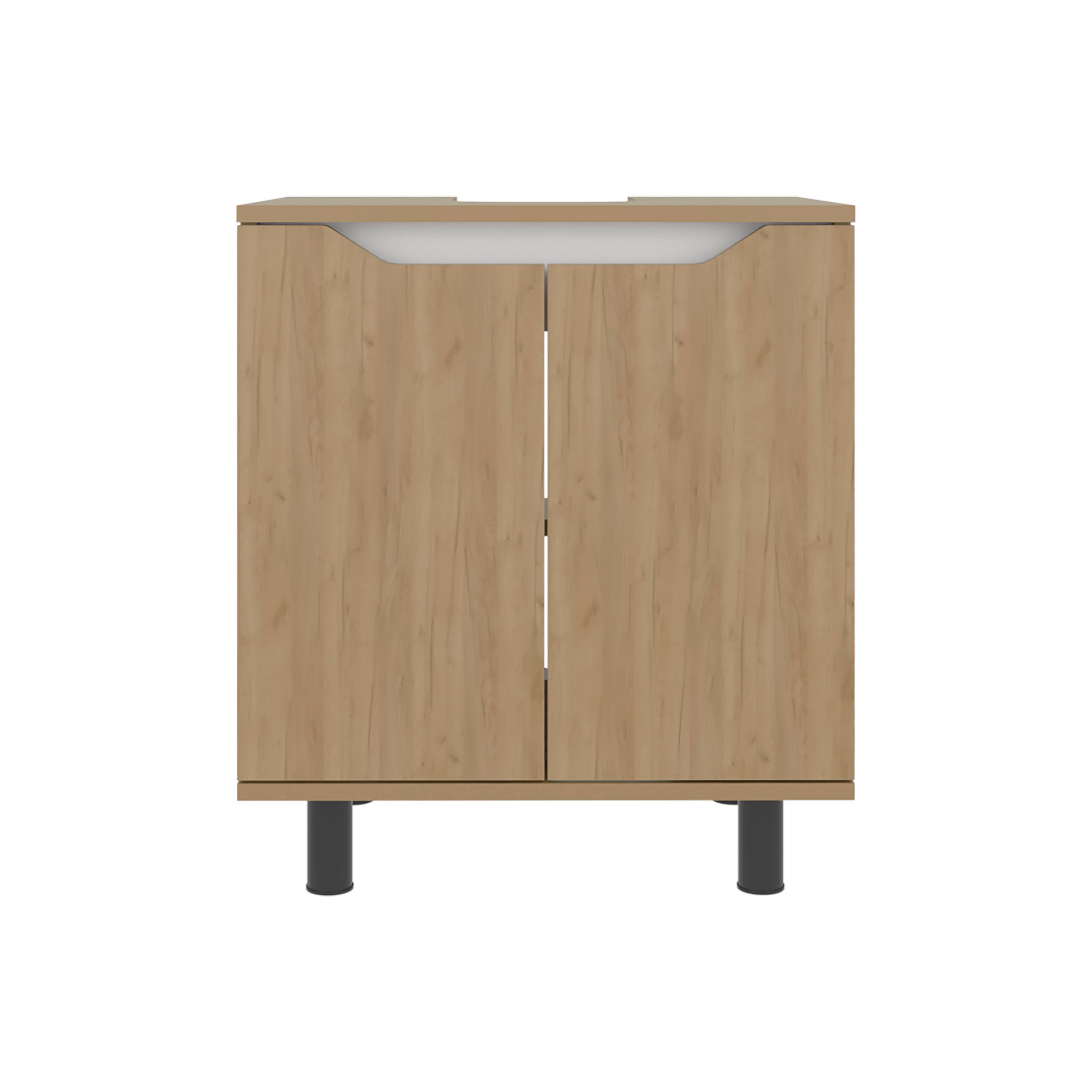 Angle. TinyHomie - 22 Inch Wide Marlo Freestanding Under Sink Cabinet 2 Doors Interior Shelves Modern Bathroom Storage - brown.