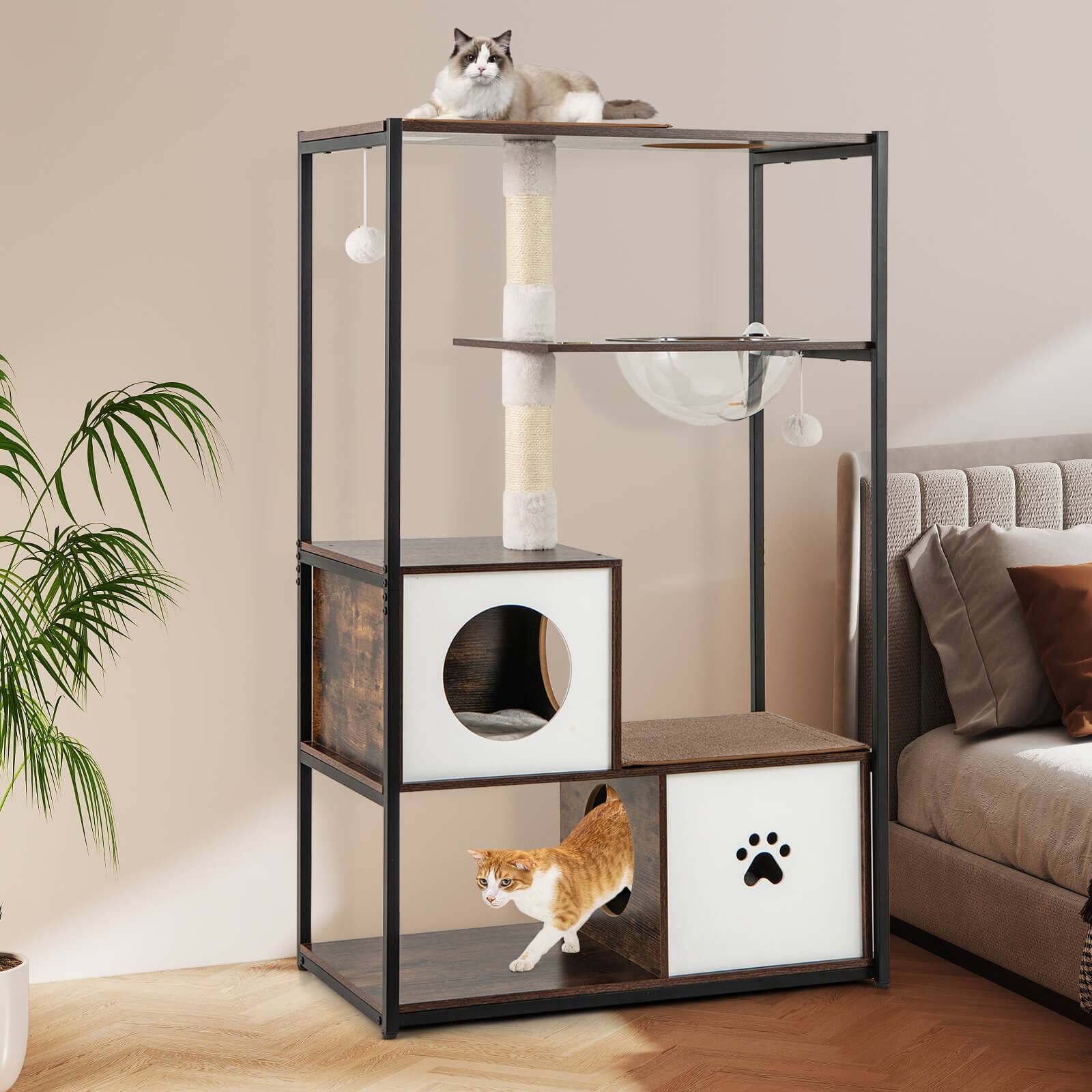 Alt View 4. Costway - Costway 52" Tall Wooden Cat Tree with Metal Frame 2 Condos Sisal Scratching Posts - Brown.