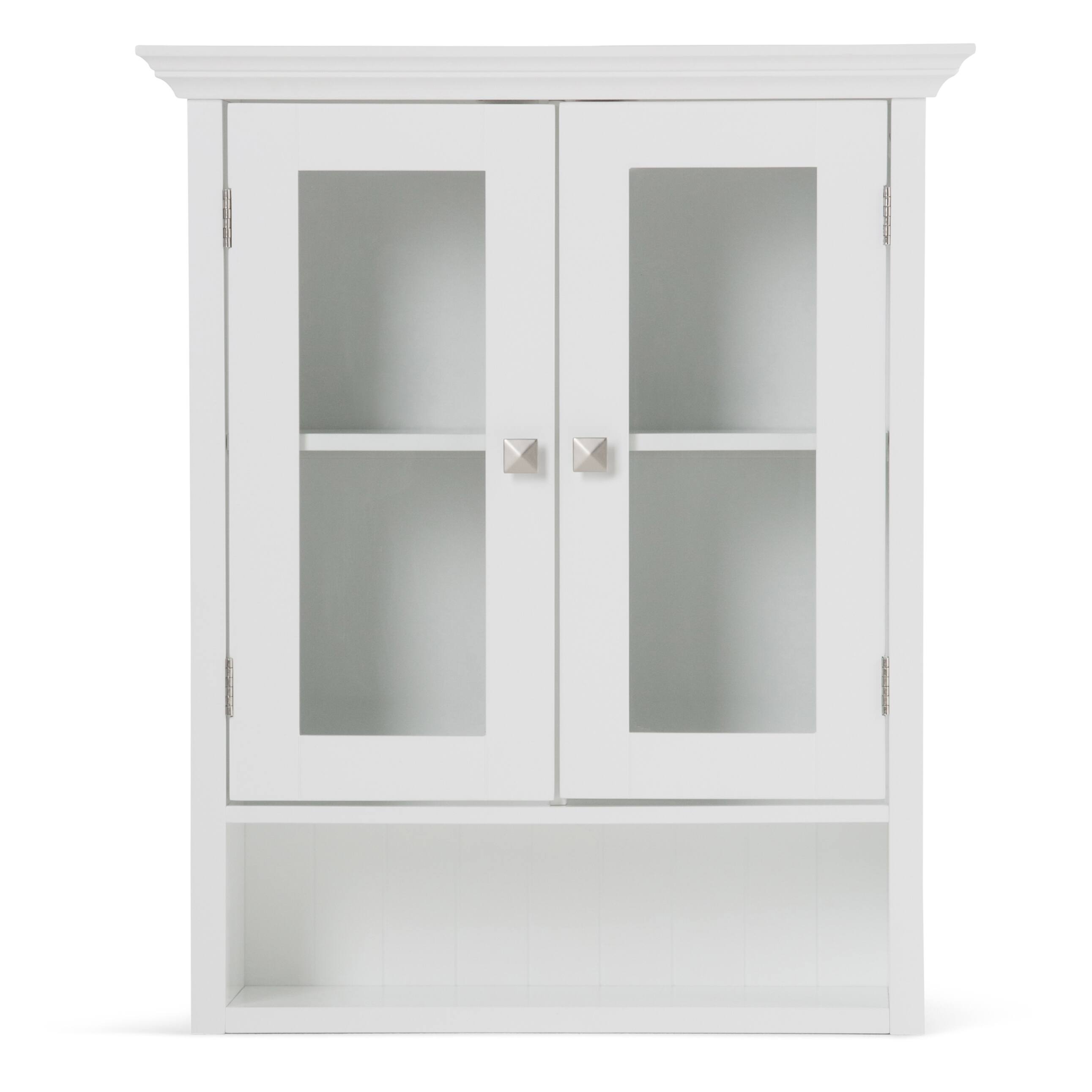 Left. Simpli Home - Acadian 28 inch H x 23.6 inch W Double Door Wall Bath Cabinet in Pure White - Pure White.