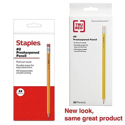 **Staples TRU RED Business Essentials**

**#2 Presharpened Pencil**

- Premium wood
- Durable eraser for easy corrections
- #2 lead provides smooth writing

**24 Pencils**

**New look, same great product**