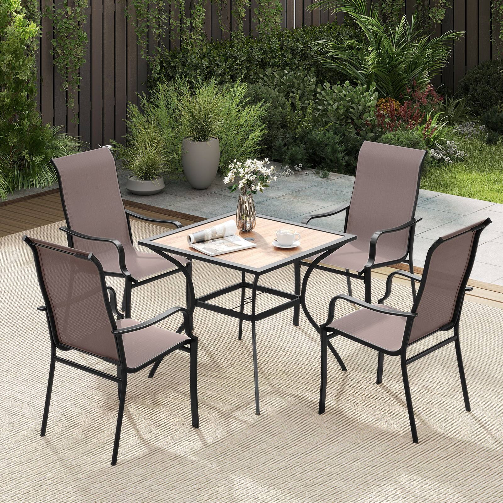 Alt View 3. Costway - Costway Patio Dining Chair Set of 4 High Backrest Dining Furniture with Wide Seat - Brown.