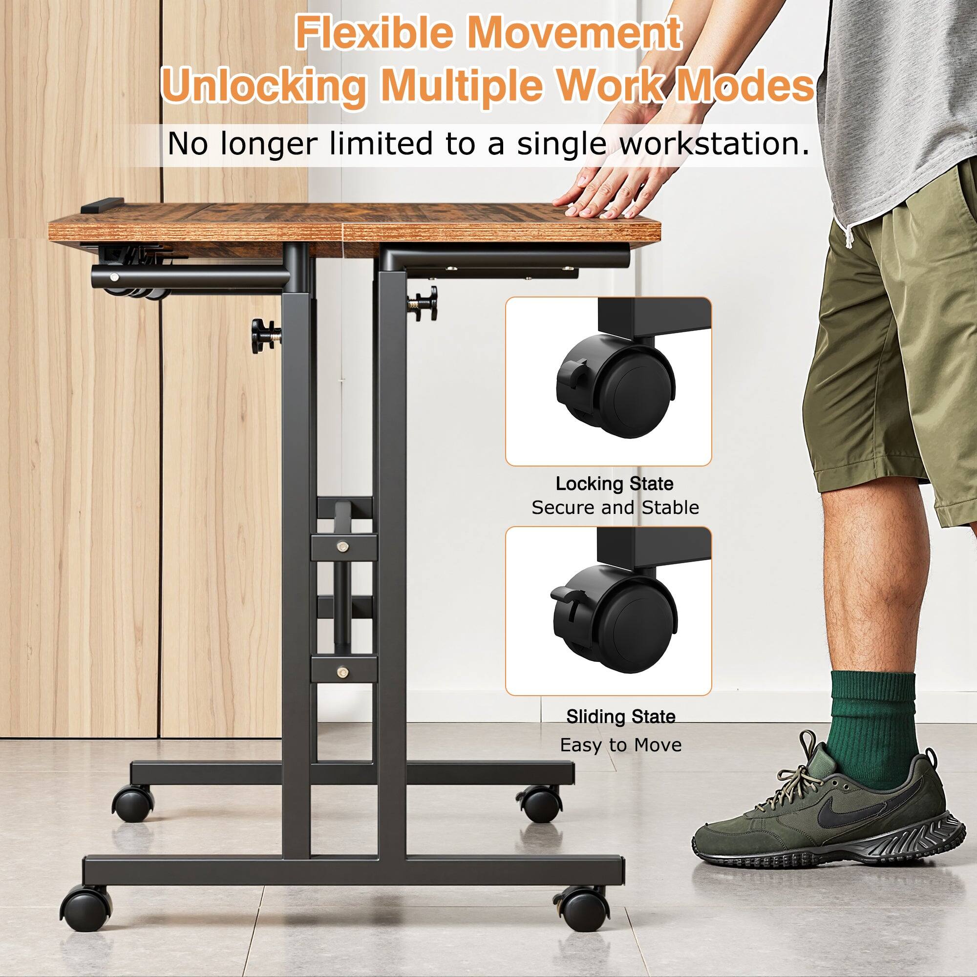 Flexible Movement  
Unlocking Multiple Work Modes  
No longer limited to a single workstation.  

Locking State  
Secure and Stable  

Sliding State  
Easy to Move