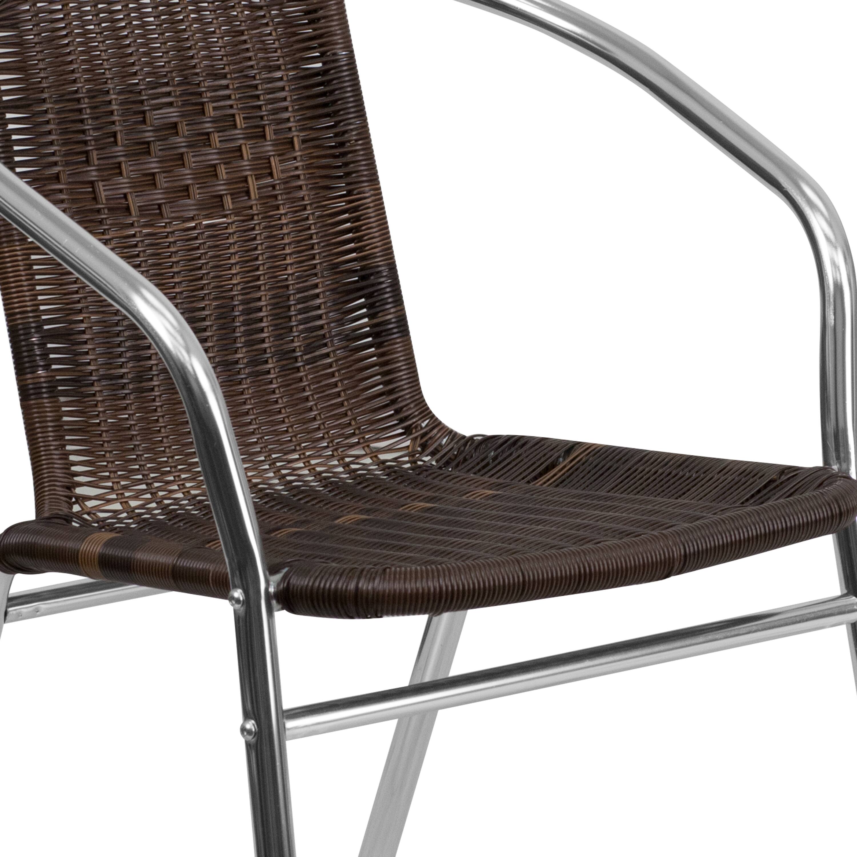 Alt View 9. Emma + Oliver - Commercial Aluminum/Rattan Restaurant Dining Stack Chair - Aluminum and Dark Brown.