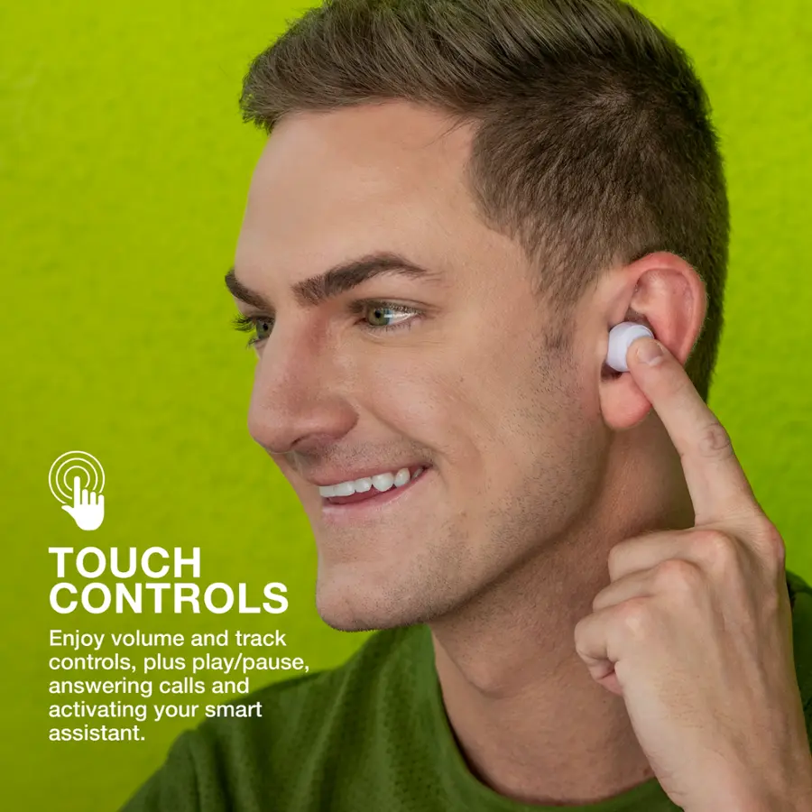 TOUCH CONTROLS Enjoy volume and track controls, plus play/pause, answering calls and activating your smart assistant.
